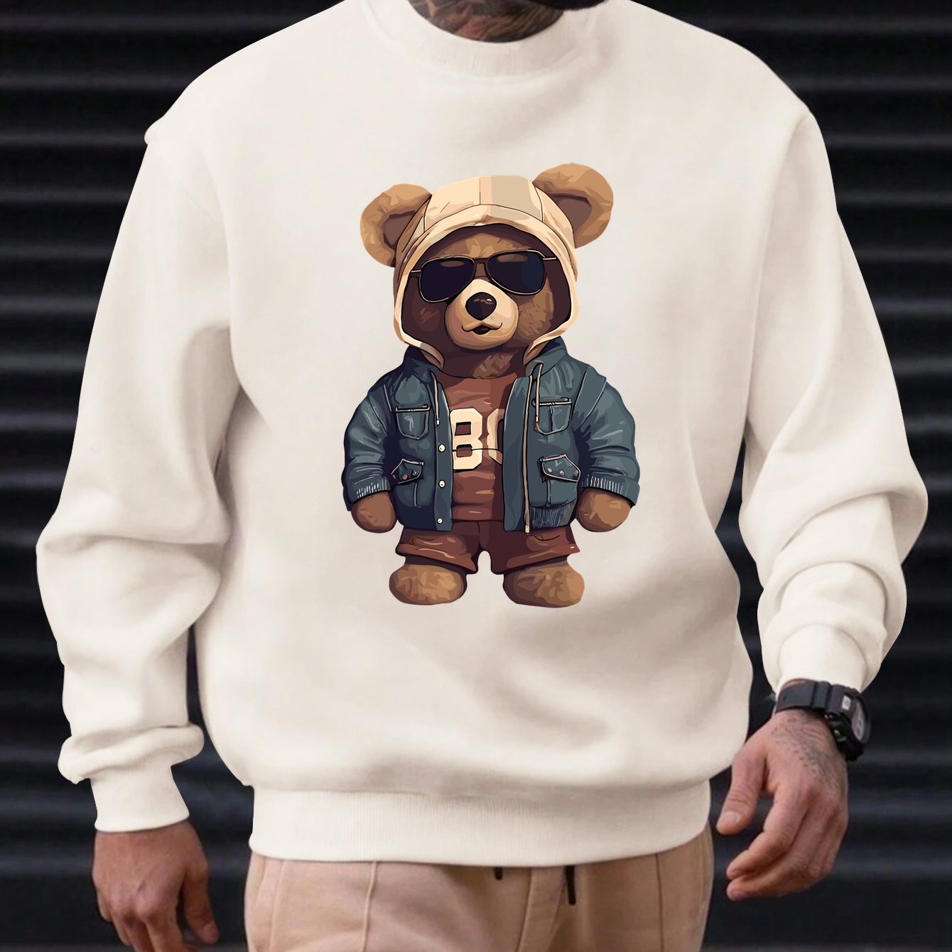 TEMU Men's Casual Fashion Sweatshirt With Bear Pattern
