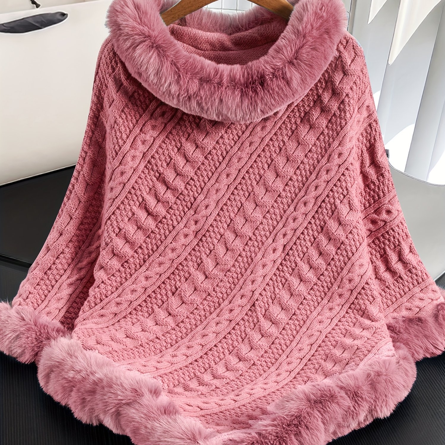 TEMU 1 pull élégant pour femmes, couleur unie, avec fausse fourrure | 100%, design asymétrique, idéal pour /hiver, convient pour les déplacements en