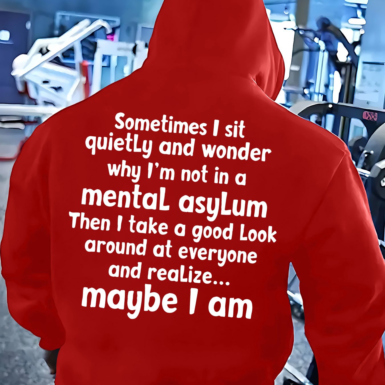 TEMU Men's Awareness Hooded Sweatshirt With Back Print "mental Humor" & Slogans - Grey Casual Pullover Hoodie, Front Pocket, Machine Washable, Funny