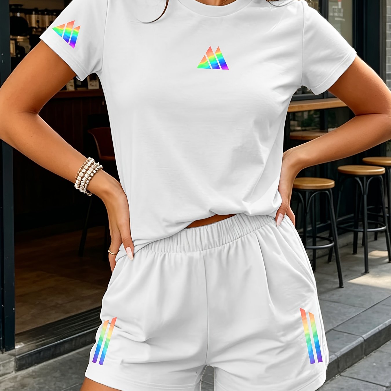 2pcs Summer Women's Short-Sleeve Set with Geometric Print