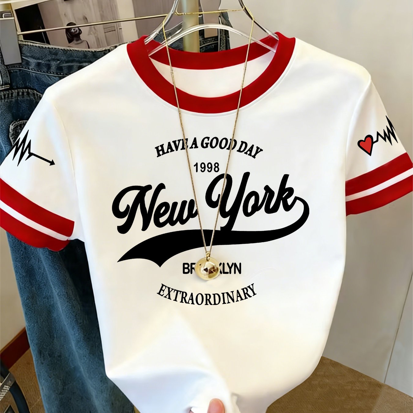 TEMU Y2k Women's Color T-shirt Trendy Letter Printed Color Round Neck Short Sleeve T-shirt - Lightweight, Soft And Breathable Fabric, Casual Top,