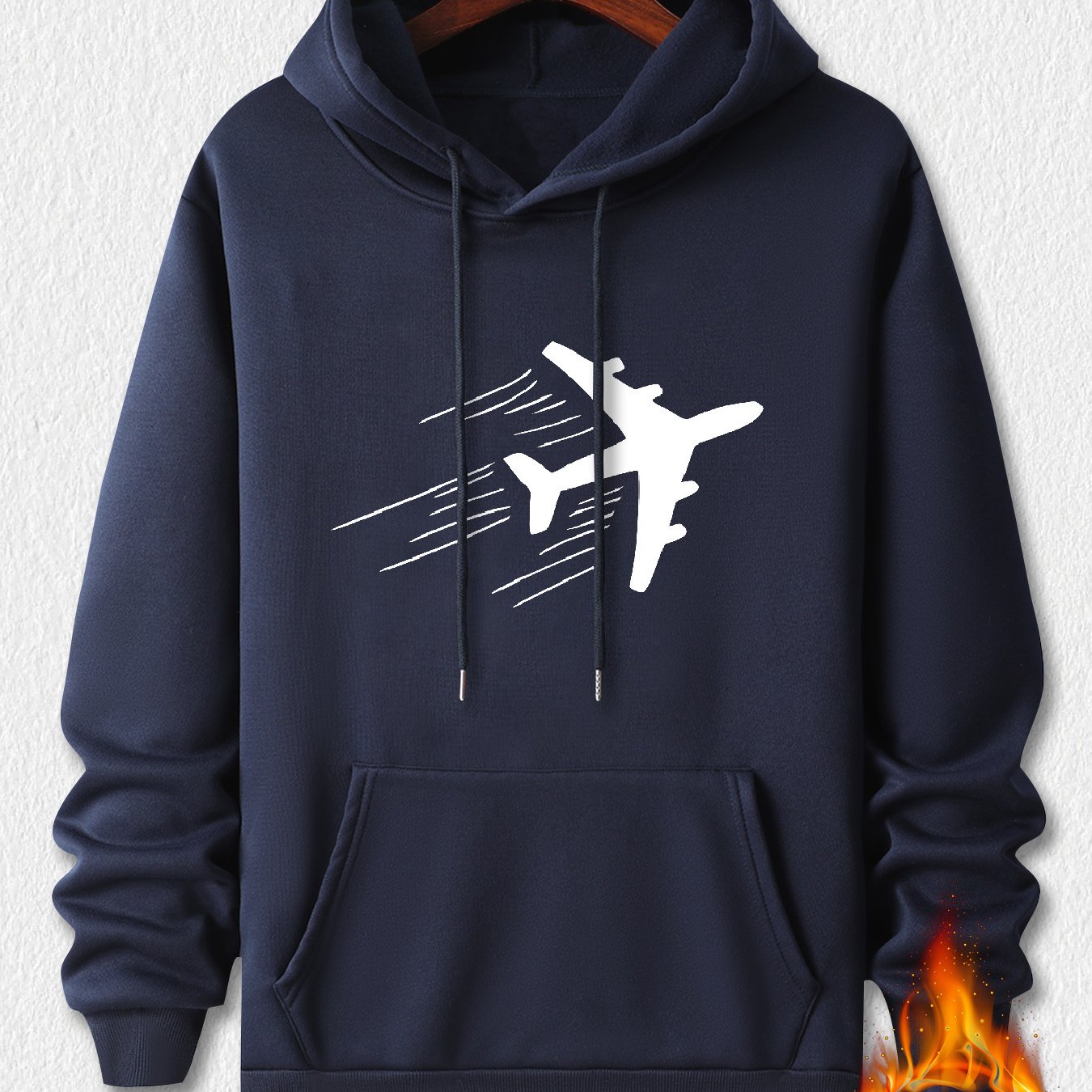 TEMU Men's Hooded Sweatshirt Featuring A Stylish Aircraft Design With Print Long Sleeves