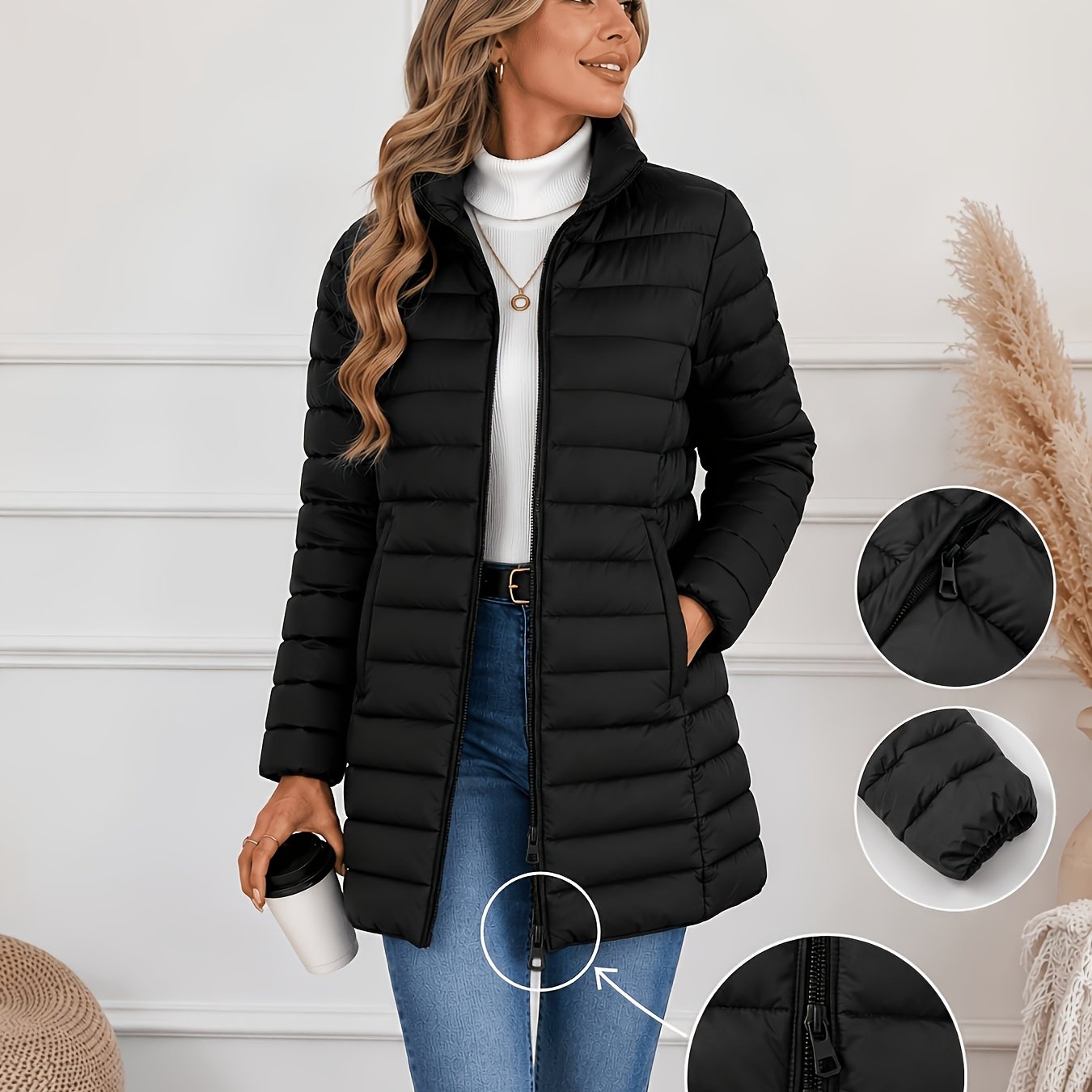 TEMU Women's Long Sleeve Autumn Lightweight Double-zip Jacket - Women's Long Coat - Stand Collar Warm Coat - 2026 New Style Jacket - Fall Winter