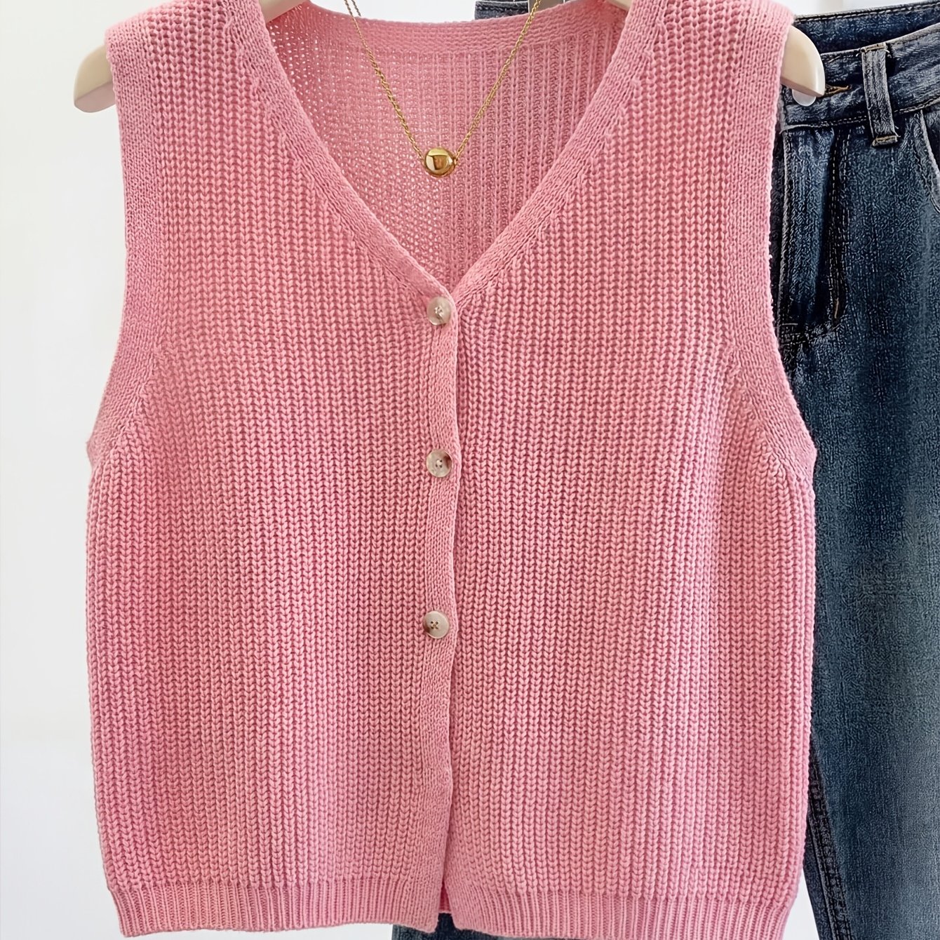 E-shop 2026 Damen Vintage Einreihige Lässige Weite Weste, V-Ausschnitt Vielseitige Strickweste, Unverzichtbare Modebekleidung für Frühling/Sommer