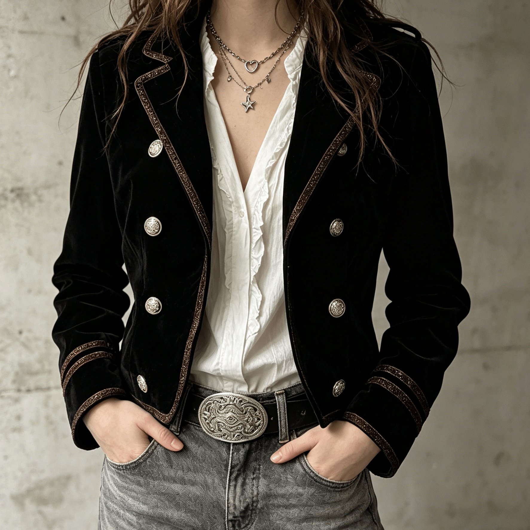 Vintage Black With Golden Button Details