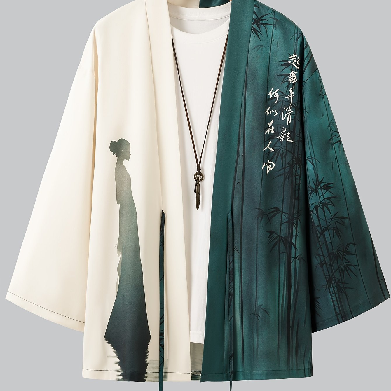E-shop Japanischer Retro-Stil Kimono Cardigan Langarmjacke, lässiges 100% Polyester Webhemd für Herren und Damen, kragenloses Design, reguläre Passform