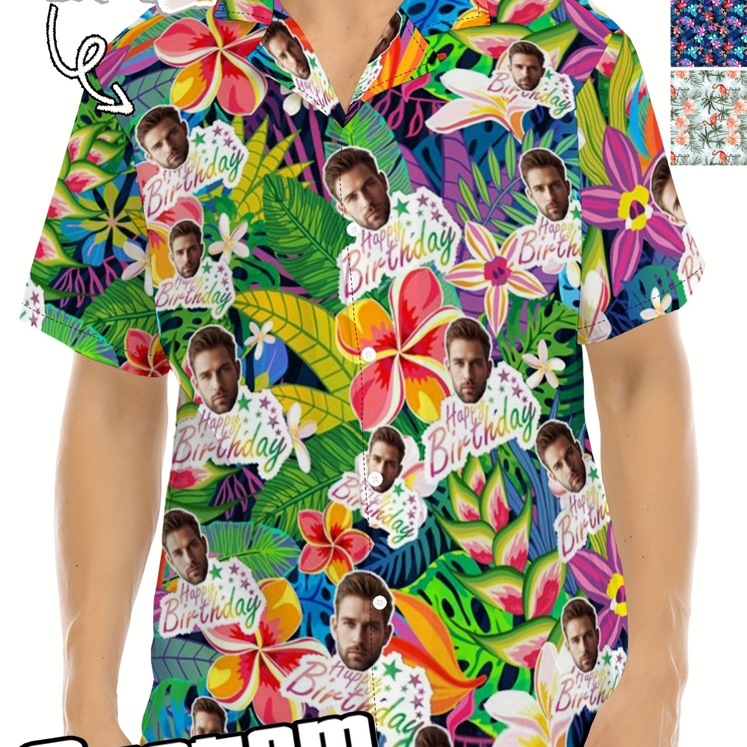 TEMU Custom Face Hawaiian Shirts For Men | Personalized Button-up Shirts With Full- Print For Summer, Casual Wear, Birthday, Anniversary, Vacation