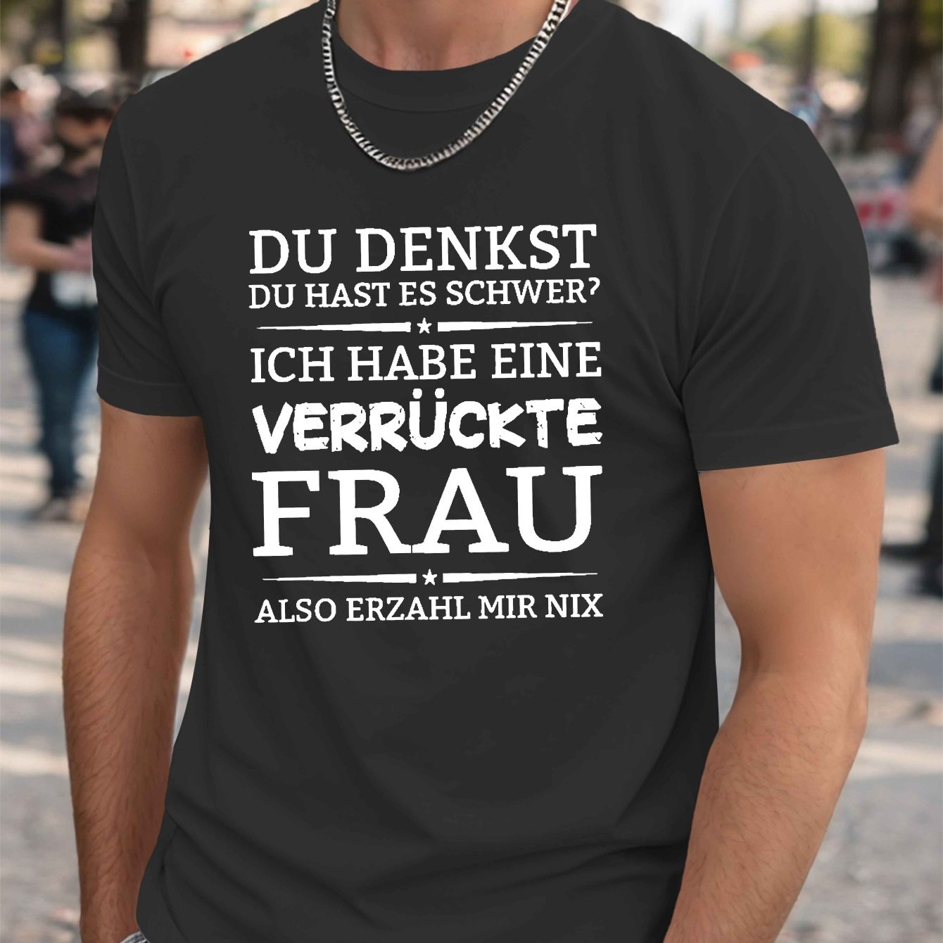E-shop Deutsch "Ich Habe Eine Frau" Crinkle Plus Size Herren T-Shirt, PLUS SIZE