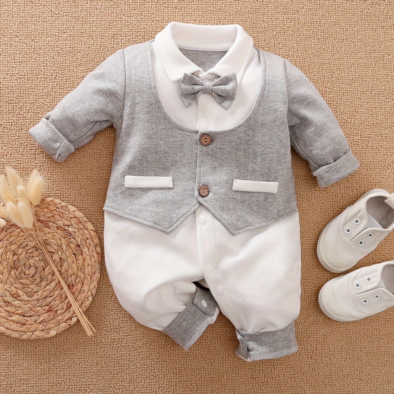 Spring And Autumn Newborn Long-sleeved Gentleman Onesie, For Outdoor
