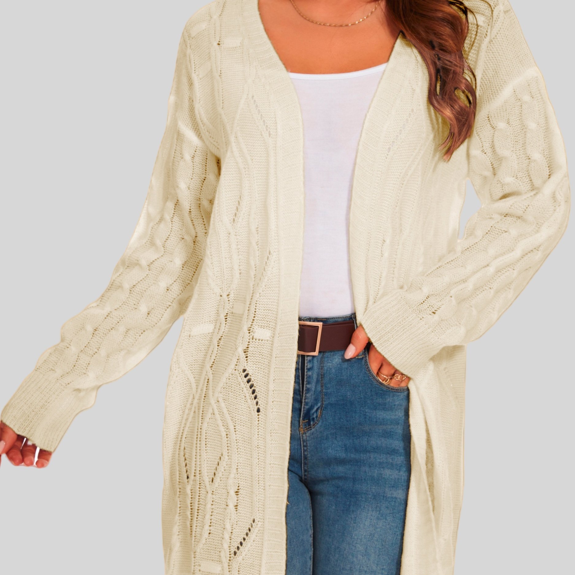 Length Cable Knit Cardigan Casual V Neck Long Sleeve - Temu