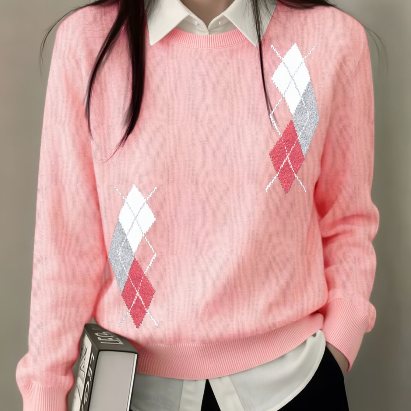 TEMU Women's Spring/autumn New Arrival Long Sleeve Crew Neck Pullover Sweater, Elegant And Fashionable Party Essential, Trendy Patterned Knitwear,