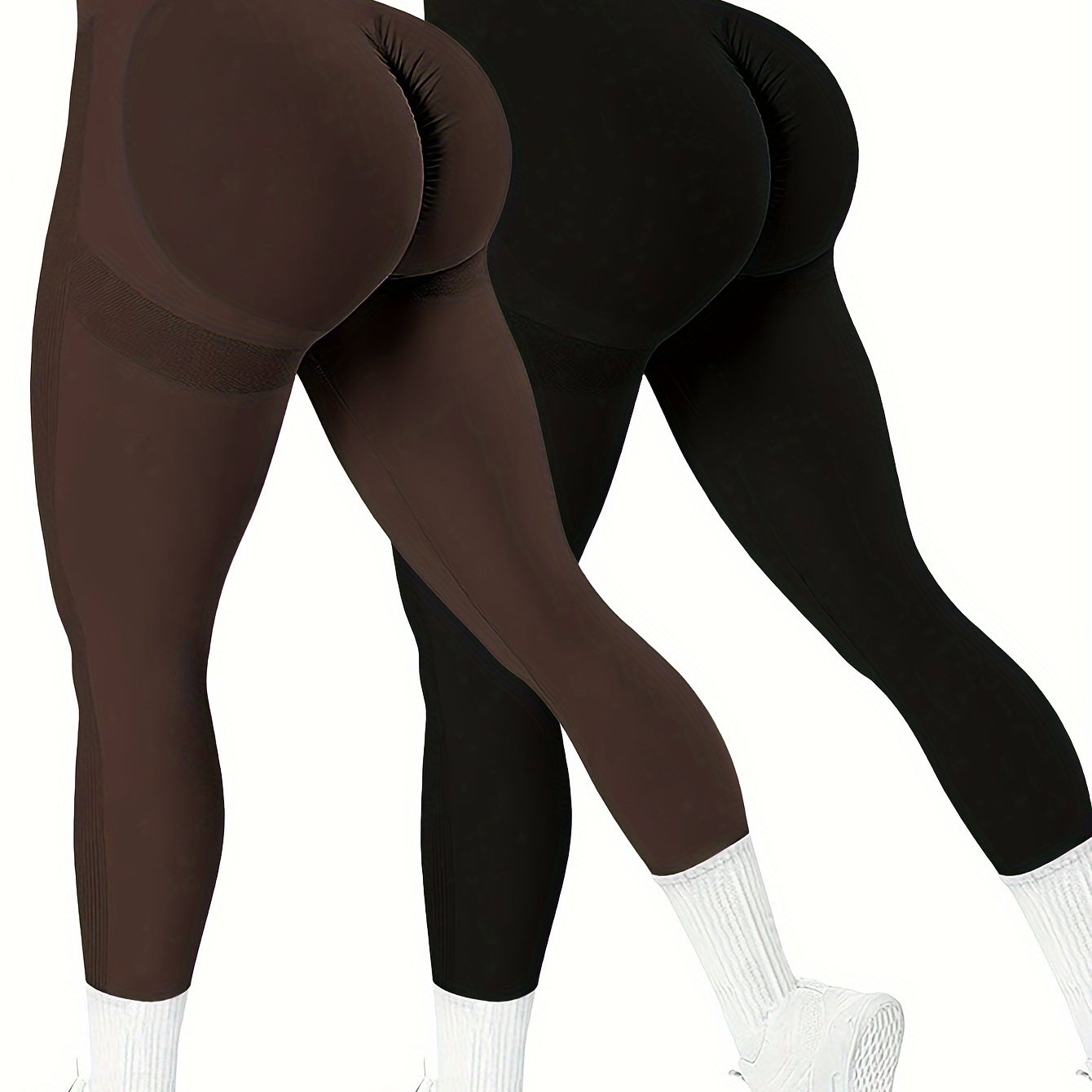 Image of Two-pack Women' Color Basic Yoga Pants, Elastic Wide Waistband Tummy Tuck Workout Underwear, Tights