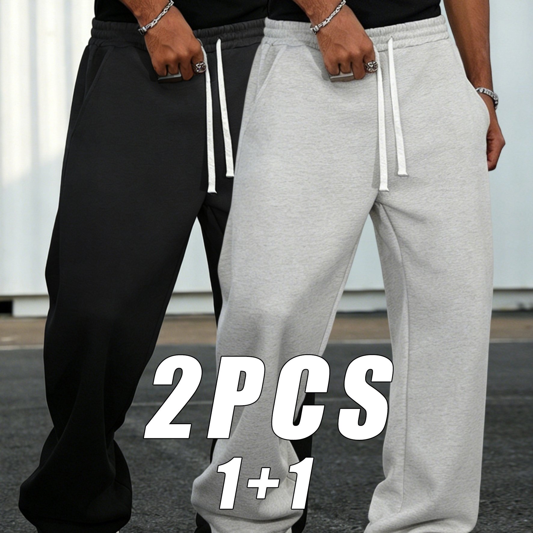 TEMU 2pcs Teenager's And Teenager Casual Athletic Long Pants, Loose Fit - 100% Polyester, Drawstring Design, Jogging Athletic Pants, Streetwear And