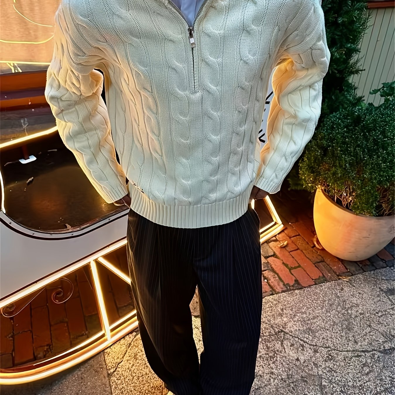 New Autumn Winter Round Neck Zipper Knit Long Sleeve Vintage Cable Outfit Old Money Style Gentleman Business Mature Easy Men's Sweater Jacket Knit Streetwear