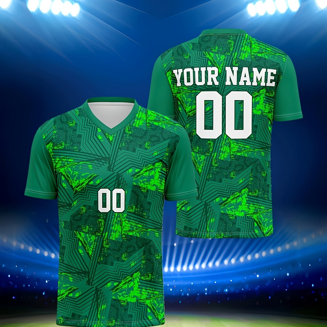 TEMU 1pc Customizable Soccer Jersey - Personalized Name & Number, V-neck, Breathable Knit Polyester, Sports Top For Training, Casual & Outdoor