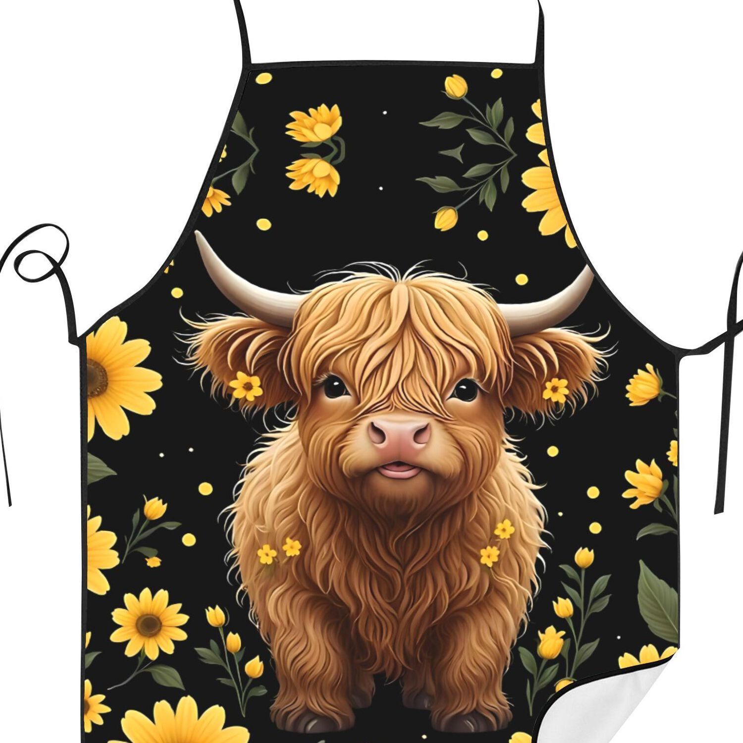 TEMU 2d Print Design Highland Cow Design Kitchen Apron