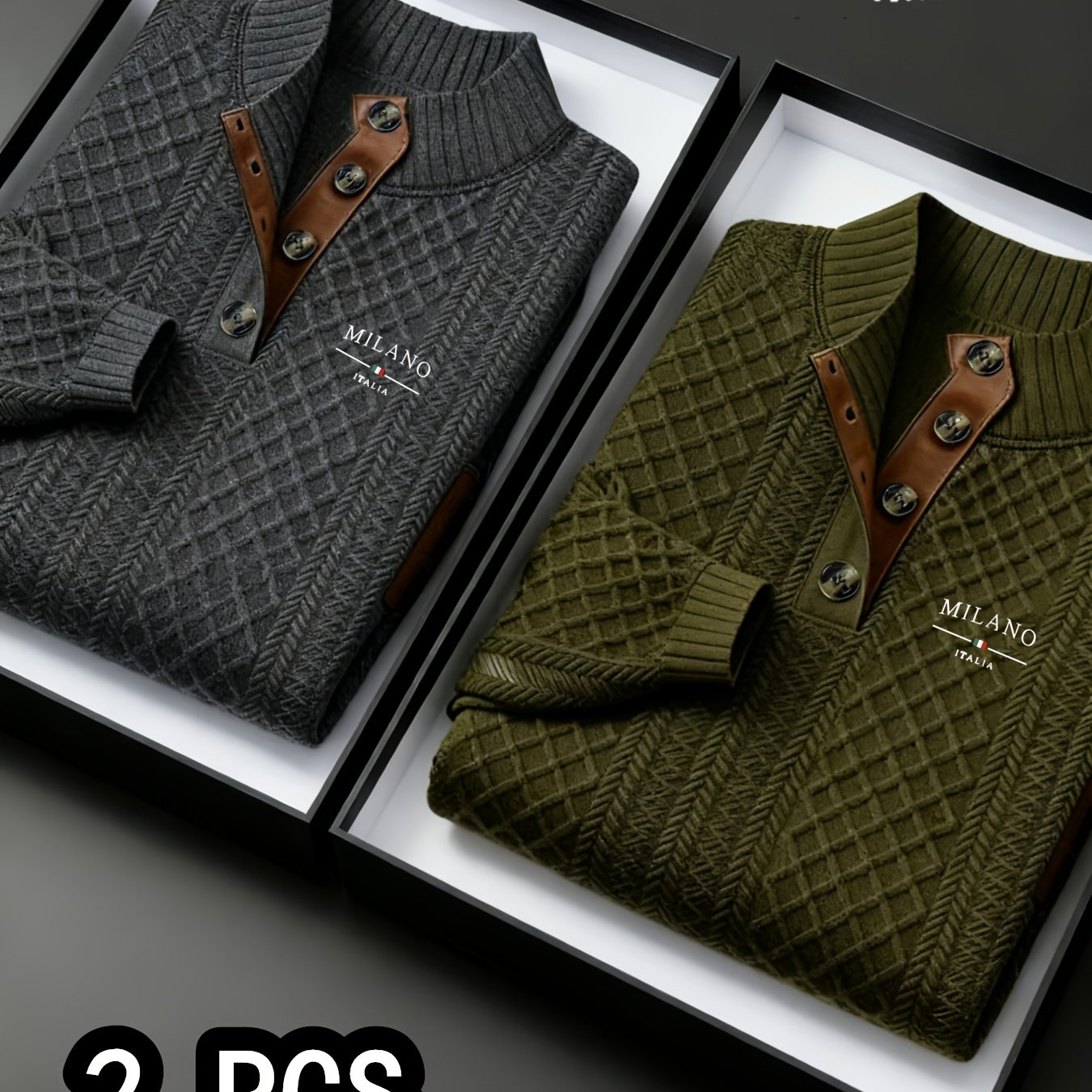 TEMU Men's Autumn/winter Christmas Stand Collar Jacquard Knit Sweater, In A 2pcs Set Or Single Piece. Made From Heavyweight 270g/mÂ² Polyester Fiber