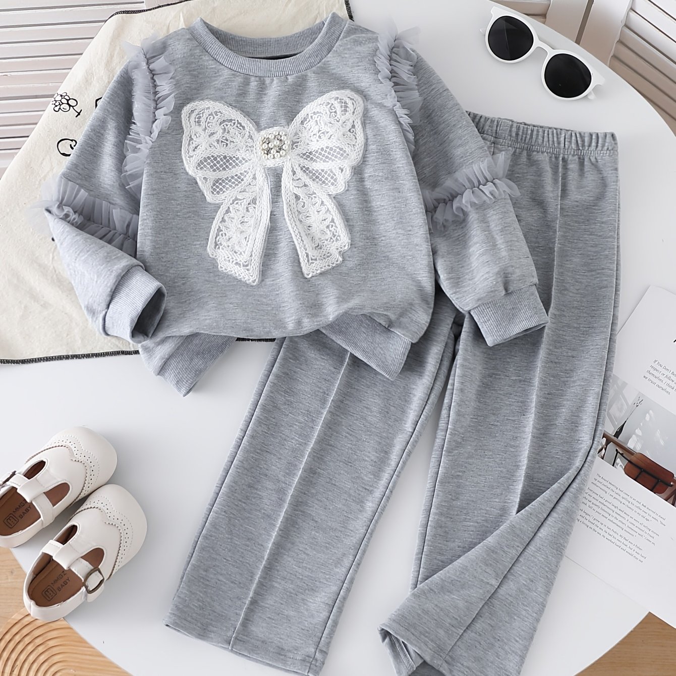 TEMU 2pcss Set For Girls, Spring Autumn Long Pants Set Casual Easy Round Neck Long Sleeve Sweatshirt And Elastic Loose Wide-leg Long Pants 2pcss Set,
