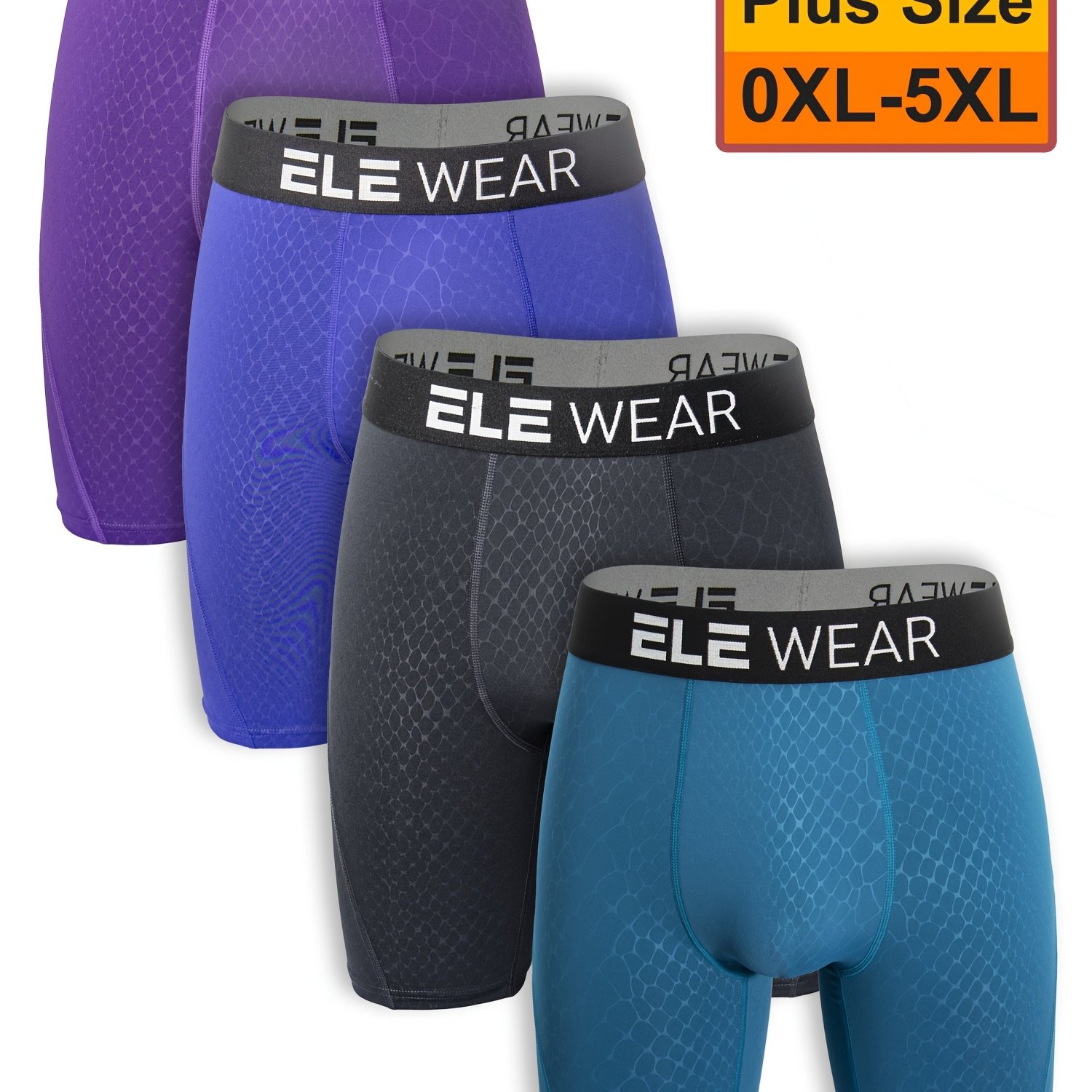 TEMU 4pcs Plus Size Men's Athletic Briefs With Snake Print, Moisture-wicking, Quick-, Polyester Fabric, Plus Size
