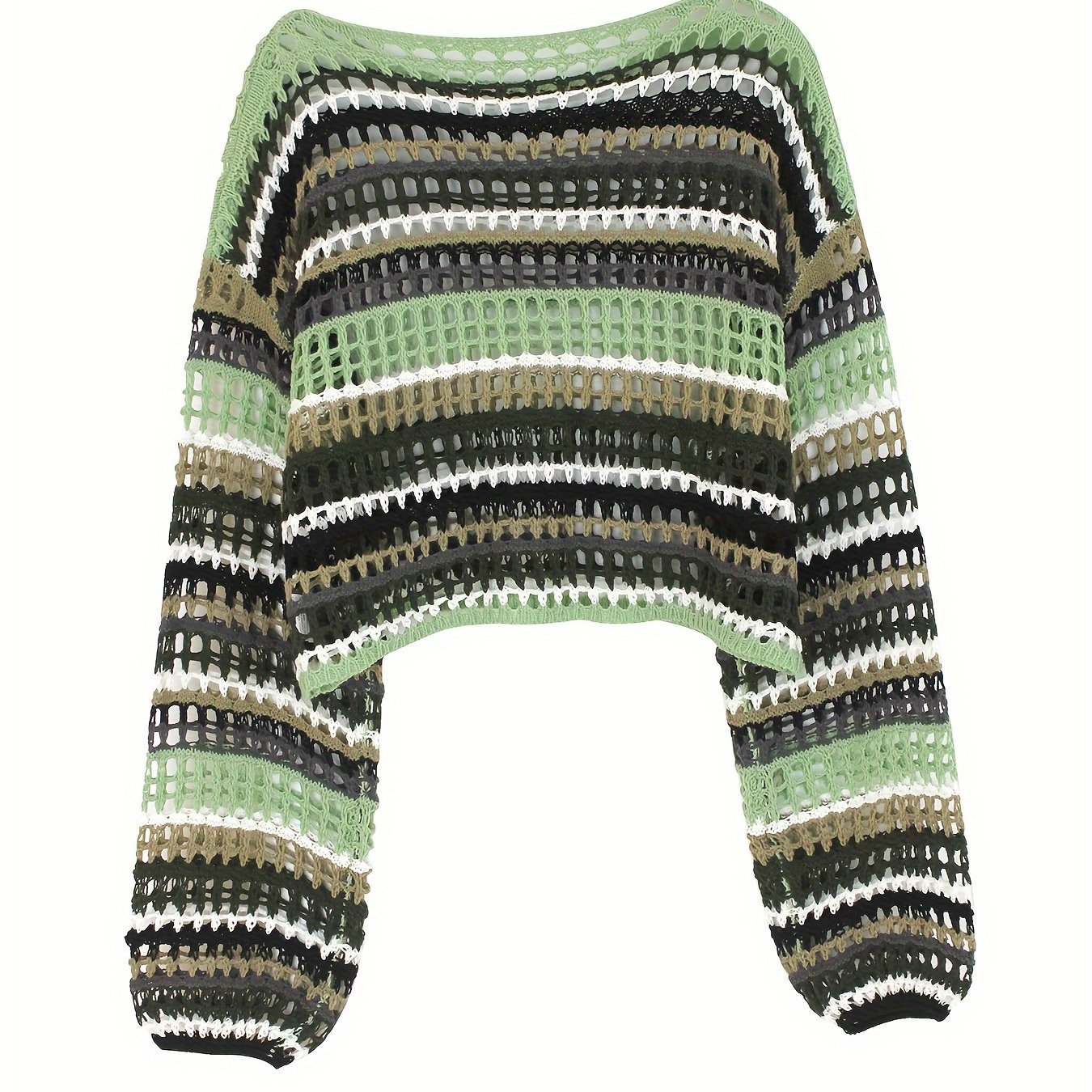 E-shop Damen Pullover, One-Shoulder, Langarm, Horizontale Streifen, Hollow Out, Strand Cover-Up, Shirt, Frühling/Sommer