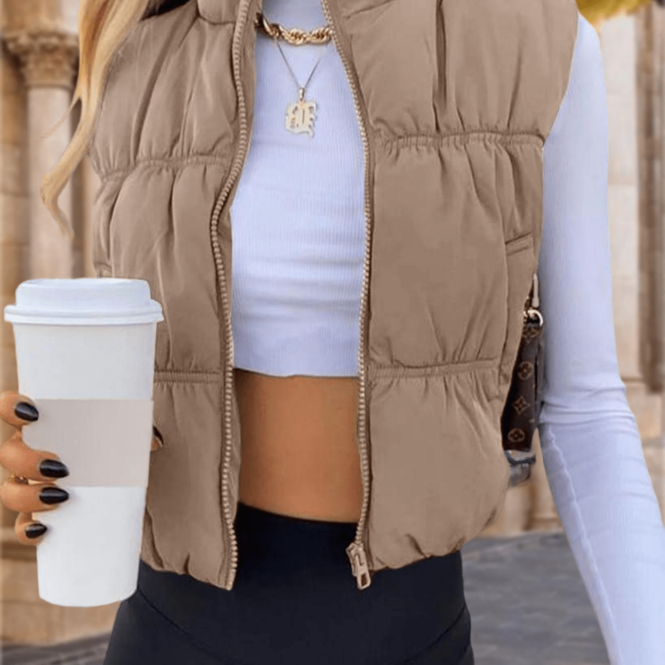 Lightweight Sleeveless Puffer Vest For Women, Perfect For Autumn And Winter, Featuring A Warm Padded Design And A Zip-up Front