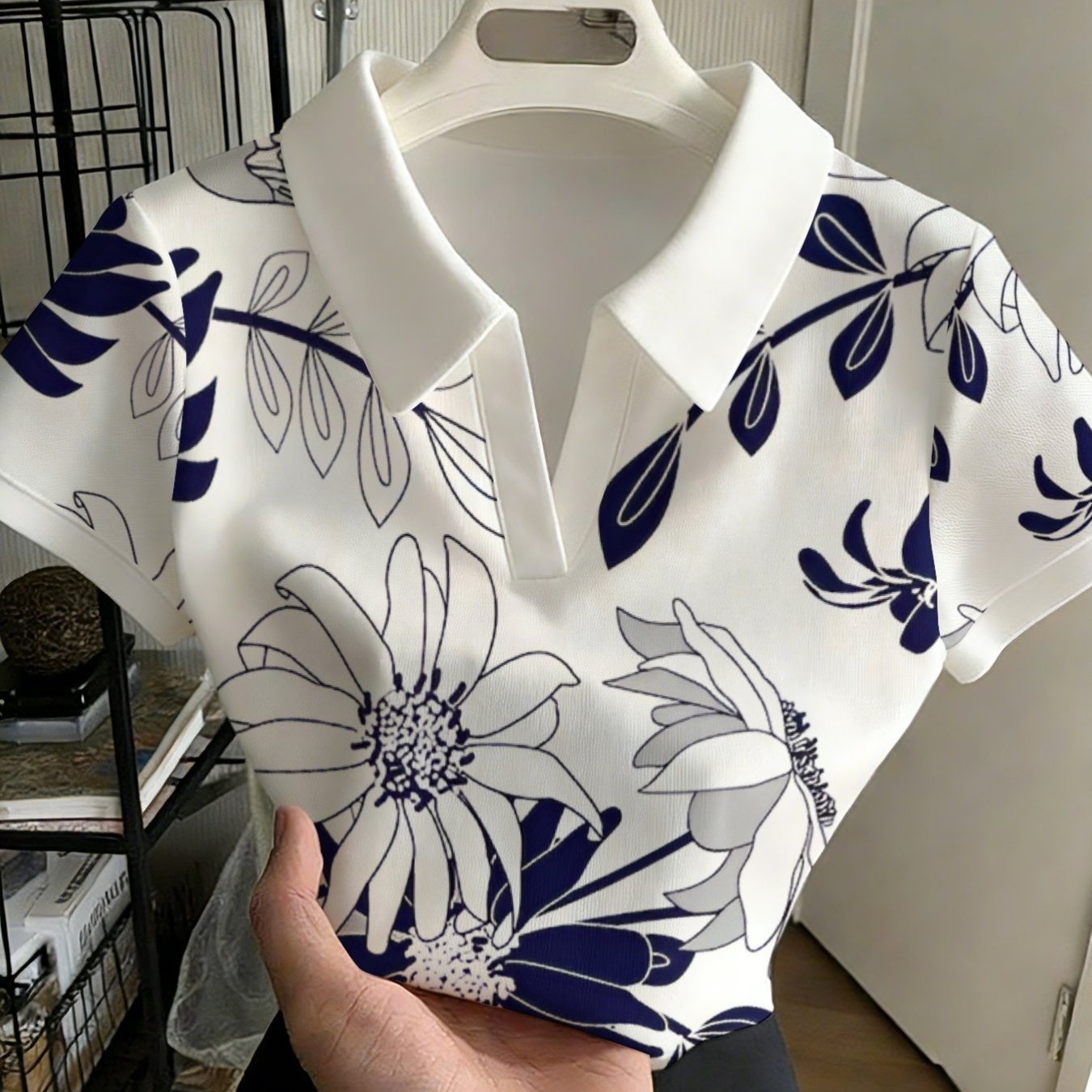 TEMU 【商品名】レディース 多用途 ボタンレス ポロシャツ、花びら ティブ アート 花柄 デザイン モチーフ パターン 花びら 野花 ラッピングペーパー、ファッショナブル 多用途 カジュアル トップ