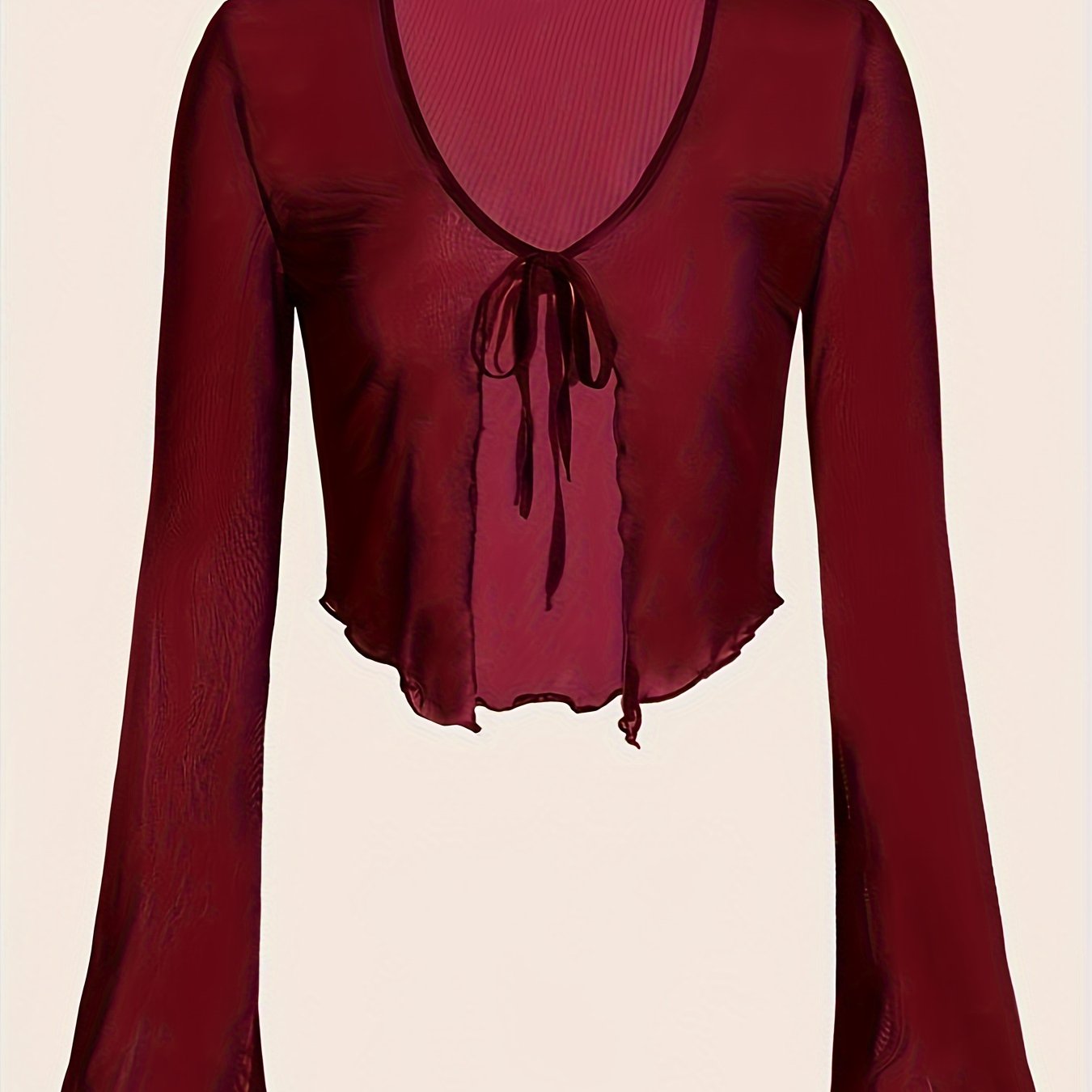 Directional 6.15 Solid Color Lace-up Front Lettuce Trim Mesh Top