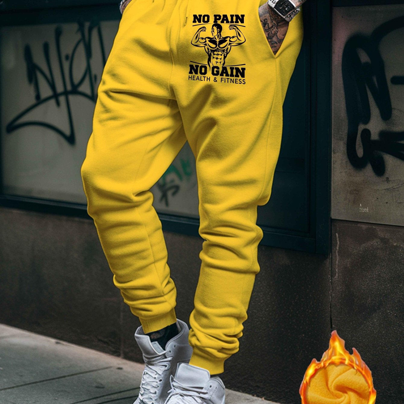 TEMU No Health Fitness Sweatpants Trendy Youth Pants Trousers Students Casual Printed Drawstring Pants