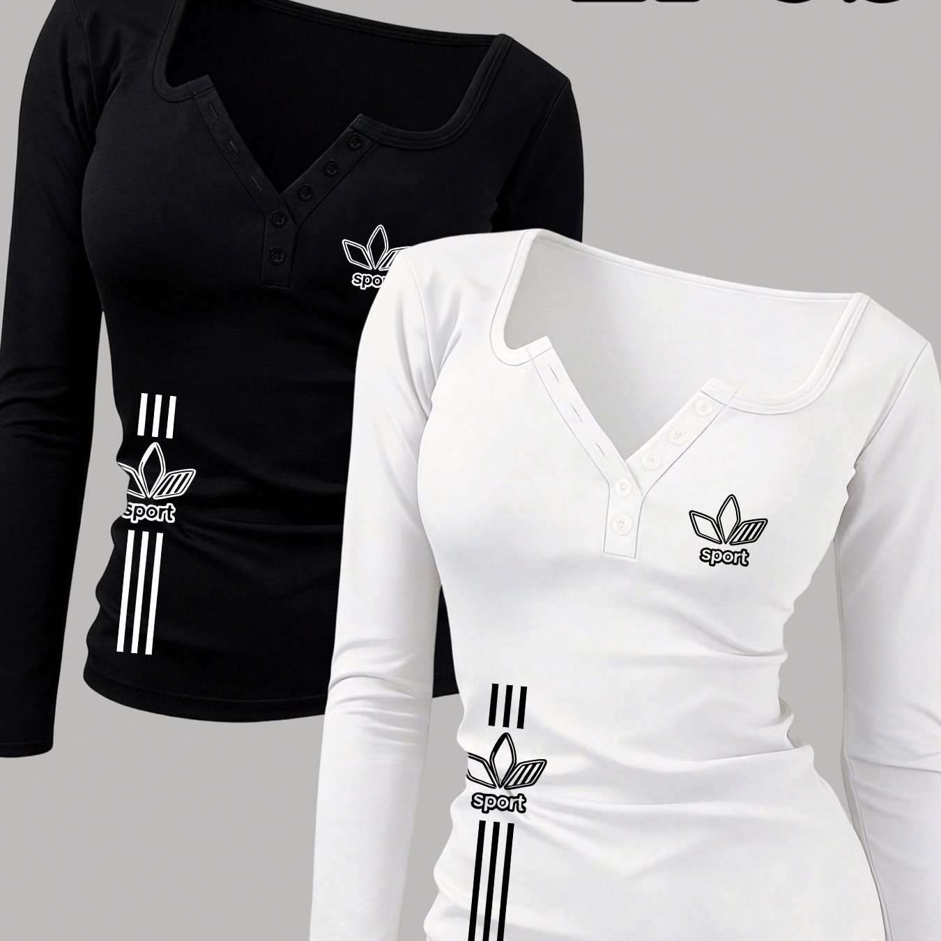 TEMU 2pcs Printed Pattern Women's Hot Outfit Clothing, Button-up Hot Sexy Round Neck Long Sleeve T-shirt, Suitable For : Spring, Summer, Autumn,