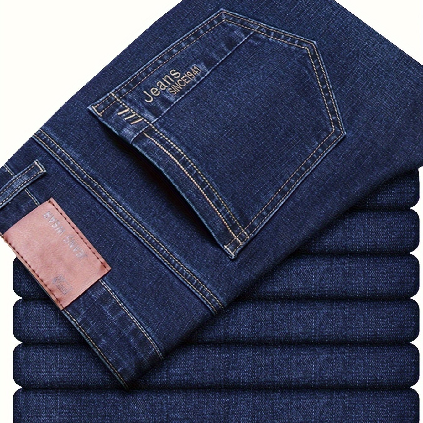 Image of Men's Business Straight Jeans, Design Blue Jeans, Suitable For And Casual Wear