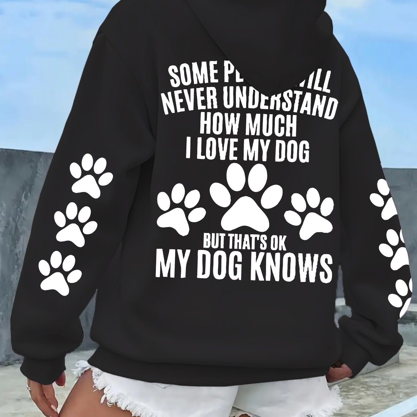 TEMU 1 Hoodie With Letter Print Pattern For Ladies And Dog Lovers, Long Sleeve Hoodie With Kangaroo Pocket For Casual Drawstring, And Pullover With