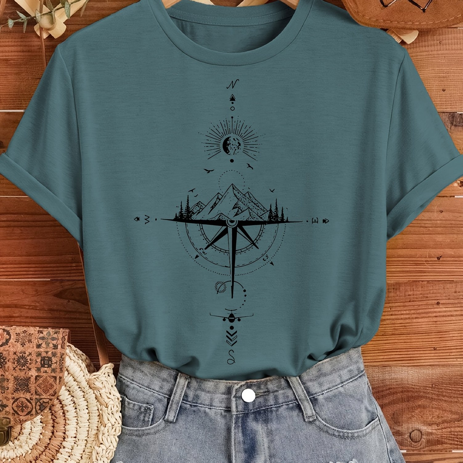 Graphic Print T-shirt, Short Sleeve Crew Neck Casual Top For Summer & Spring, Women's Clothing