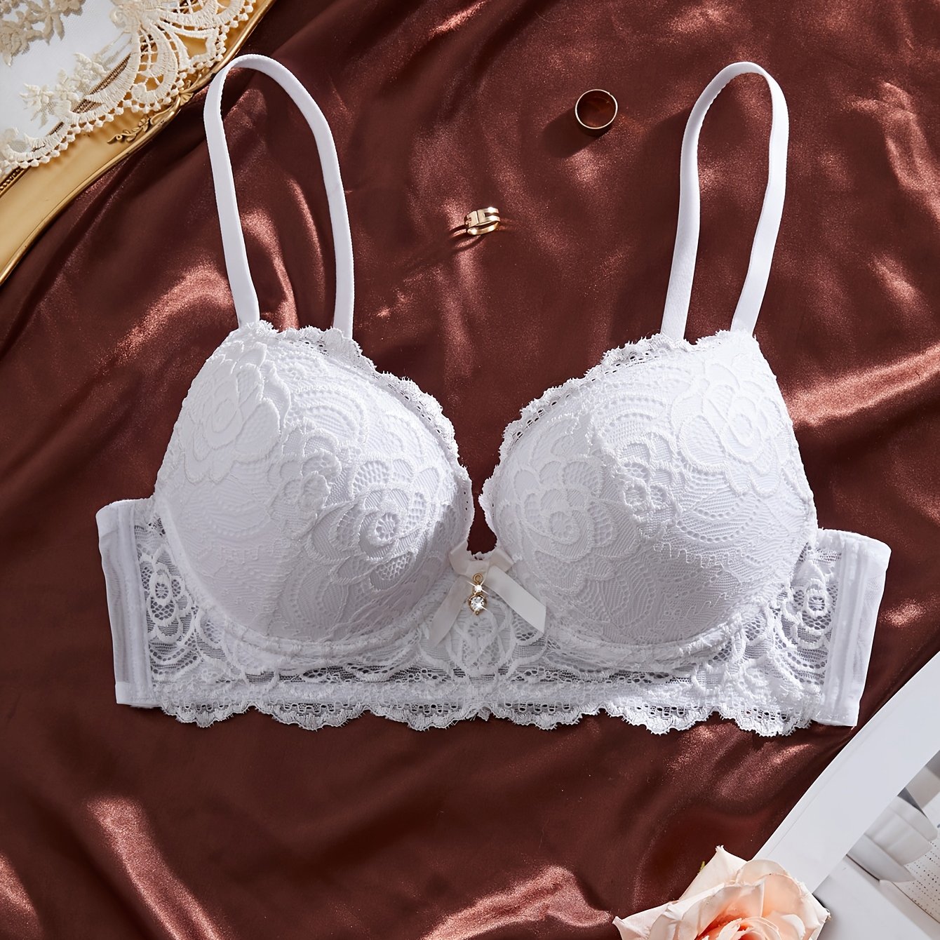 E-shop Exquisite Blumen Anhänger Dekoration All Lace Bequeme Alltagliche Dicke Geformte Tasse And Damen BH Unterwäsche