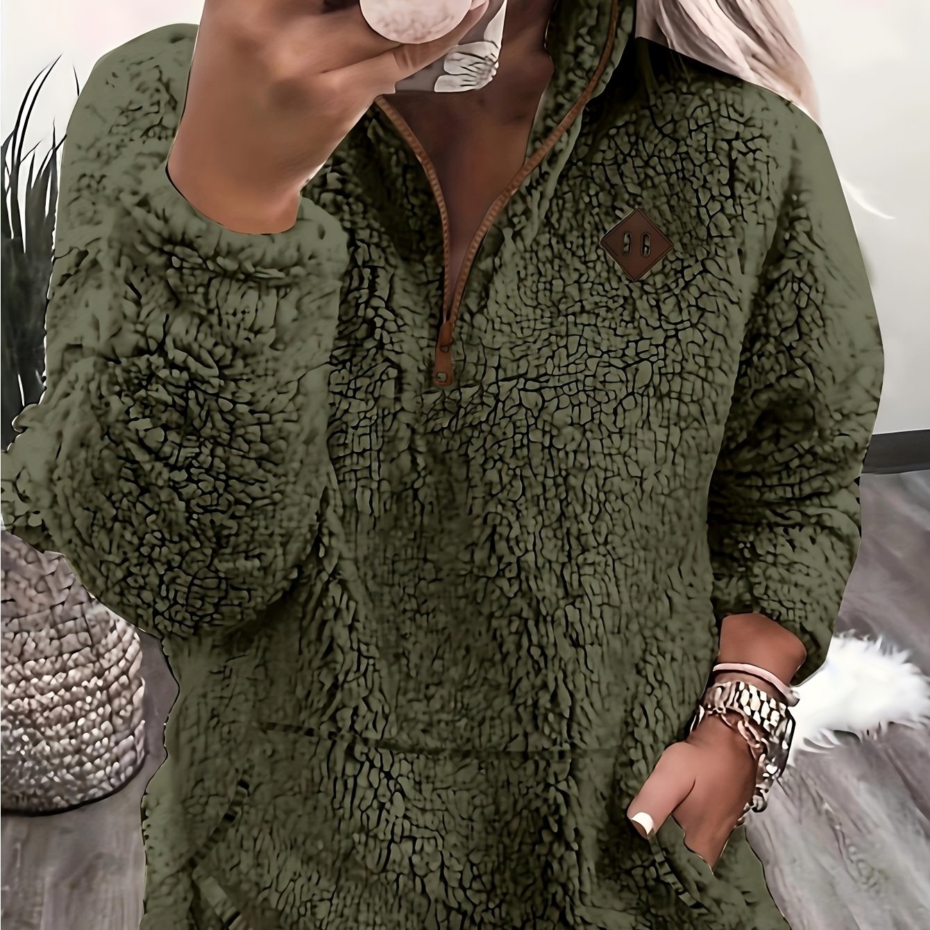 TEMU Targeted Development Fashion Women's Clothing Standard Size Long Sleeve Artificial Warm Long Sleeve Zipper Sweatshirt