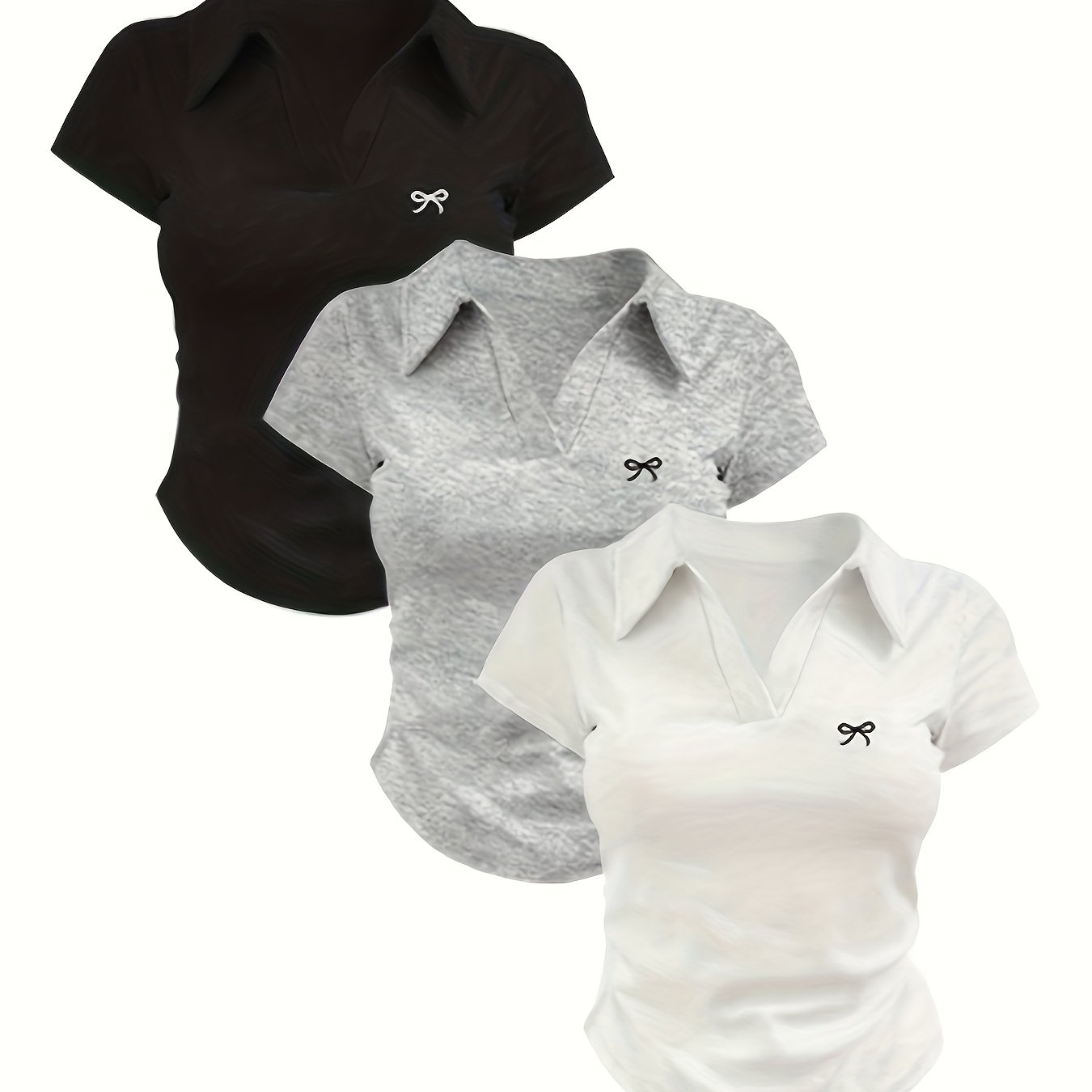 3pcs Girls' Solid Color Short-Sleeve T-Shirt Set