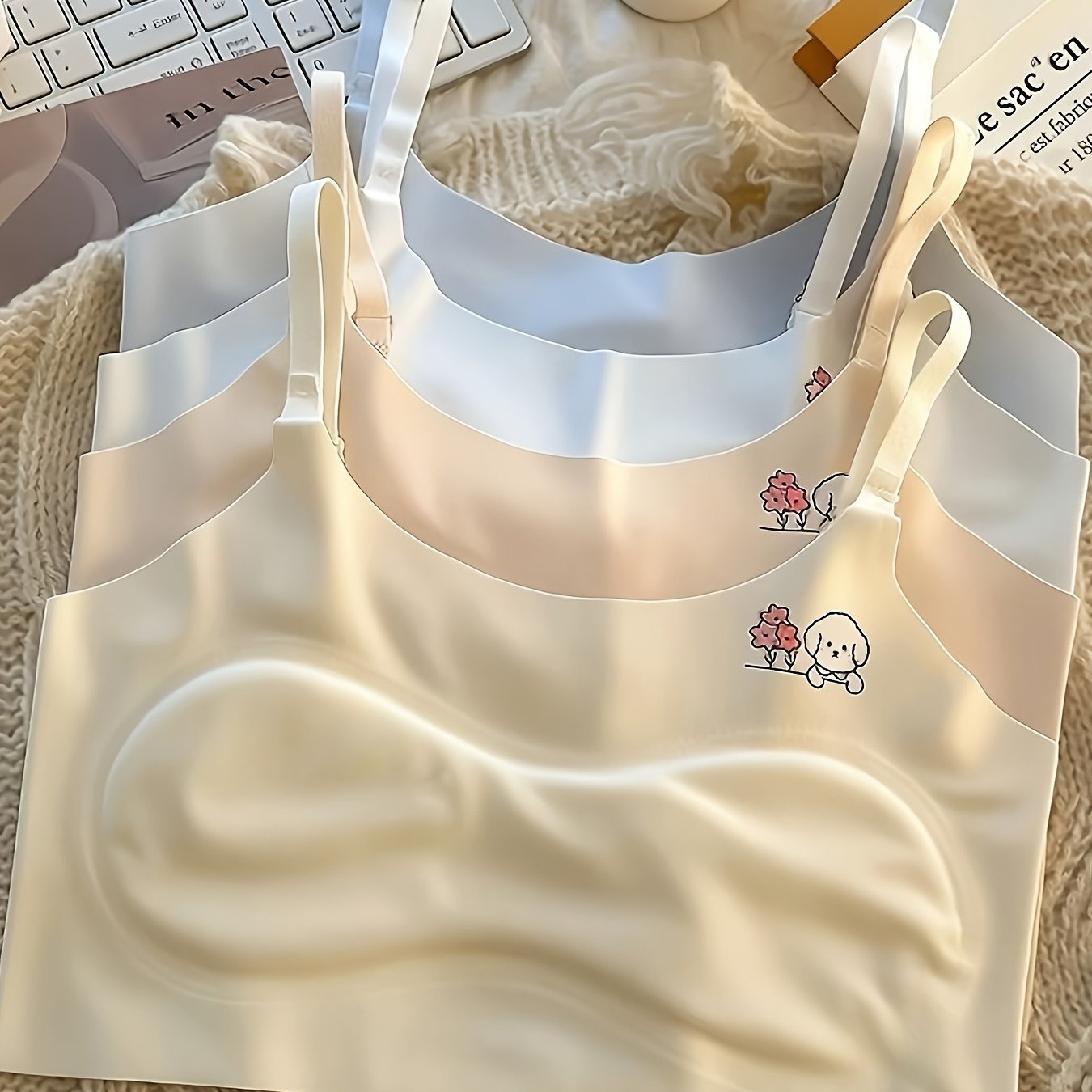 4pcs Set Girls Adjustable Straps Light Non-transparent Innerwear Camisole Bra