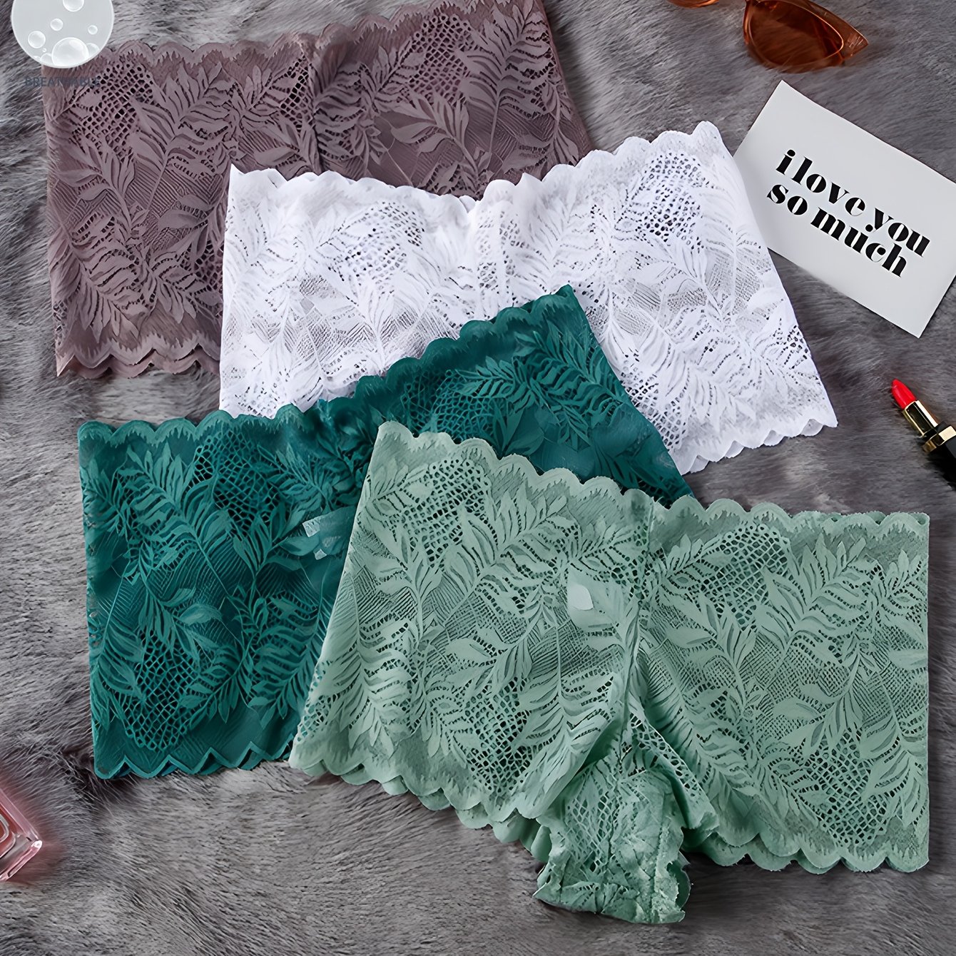 TEMU Set Of 4 Lace Boyshorts For Women, Breathable, Seamless, Low-rise, Sexy, Colorful Jacquard Design