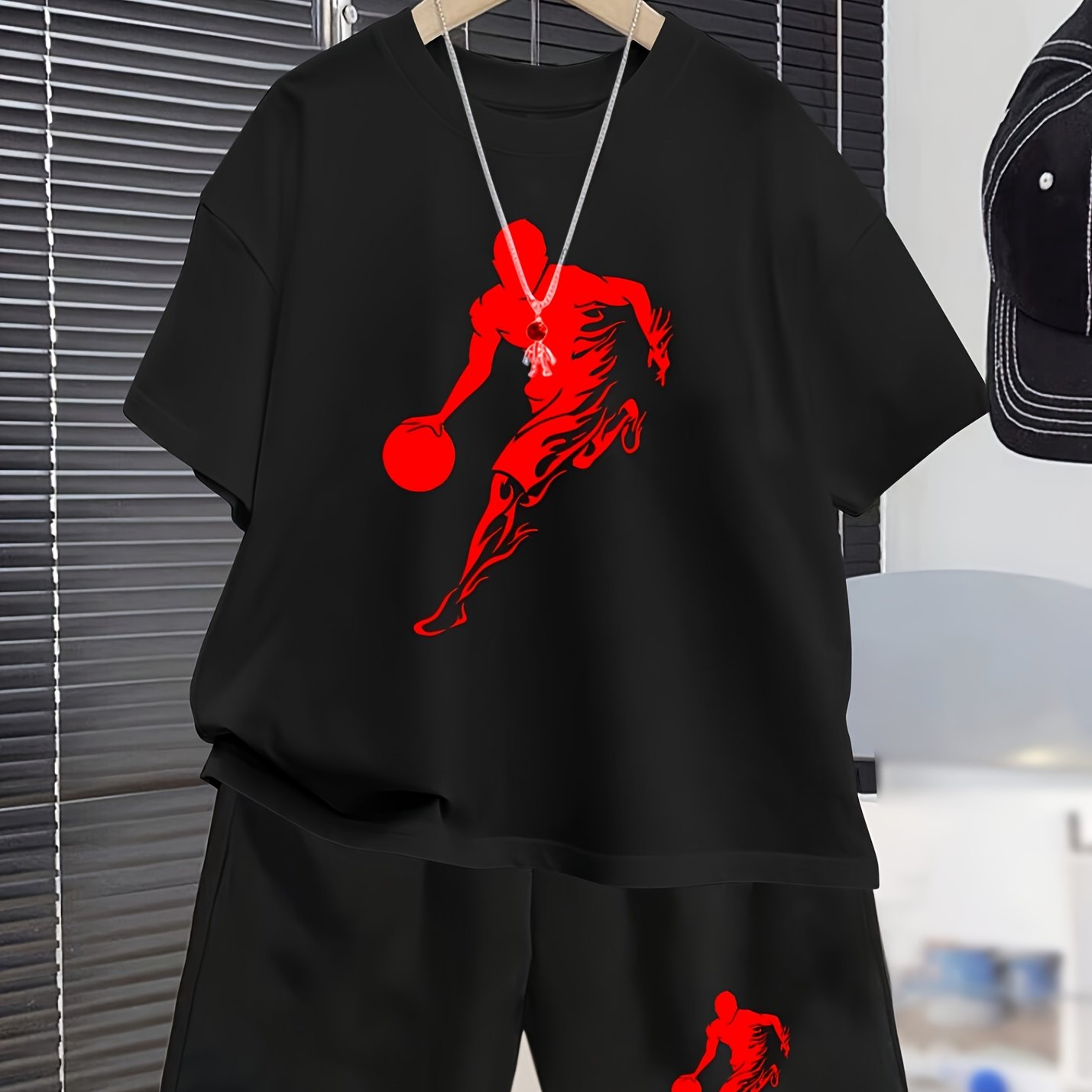 Teenage Boys Basketball Player Casual Summer Short Sleeve Set, Fashion Pattern Print Sports Spring Summer Boys T-shirt And Shorts Outfit, Perfect For Outdoor