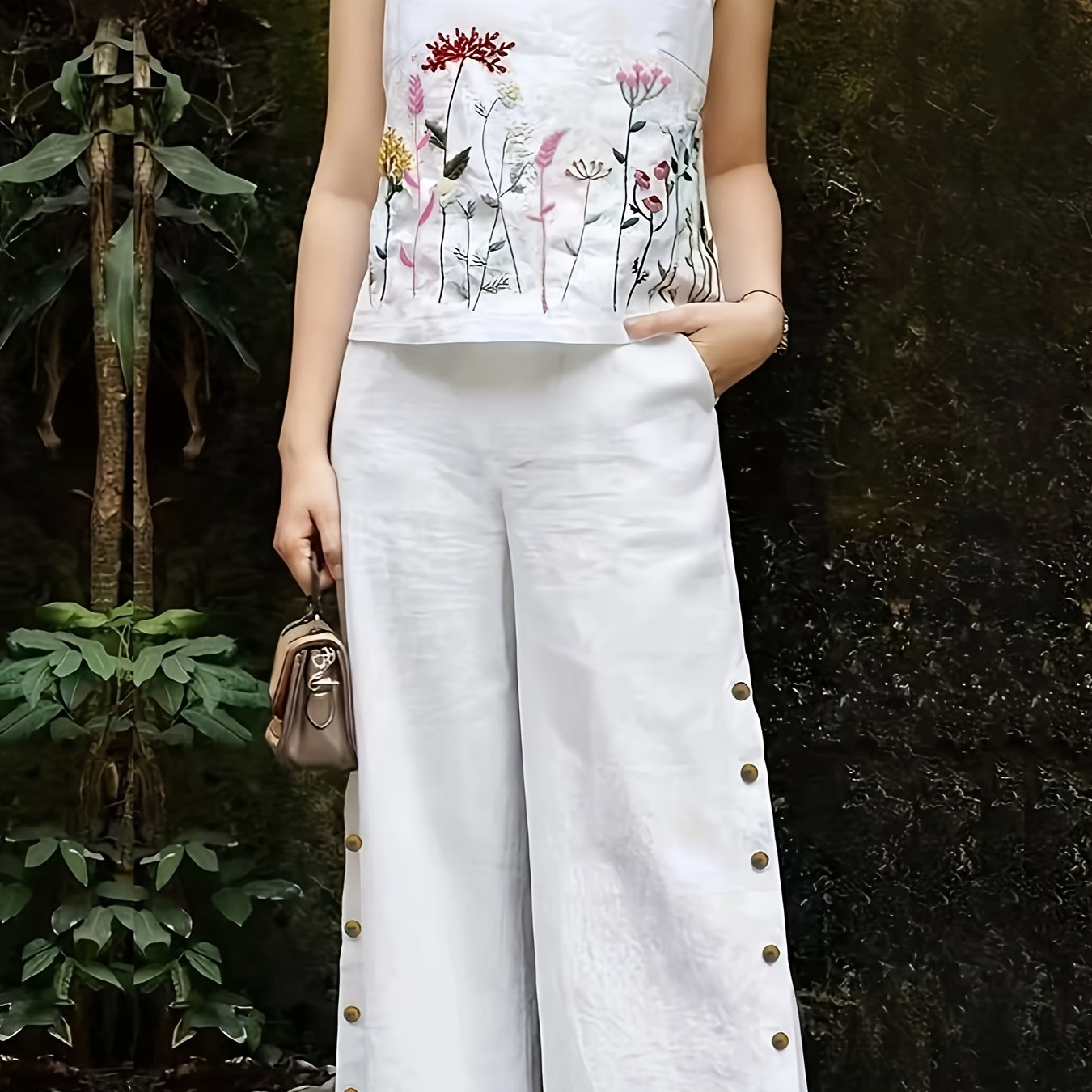 TEMU 中国風刺繍ベストスーツファッションセット