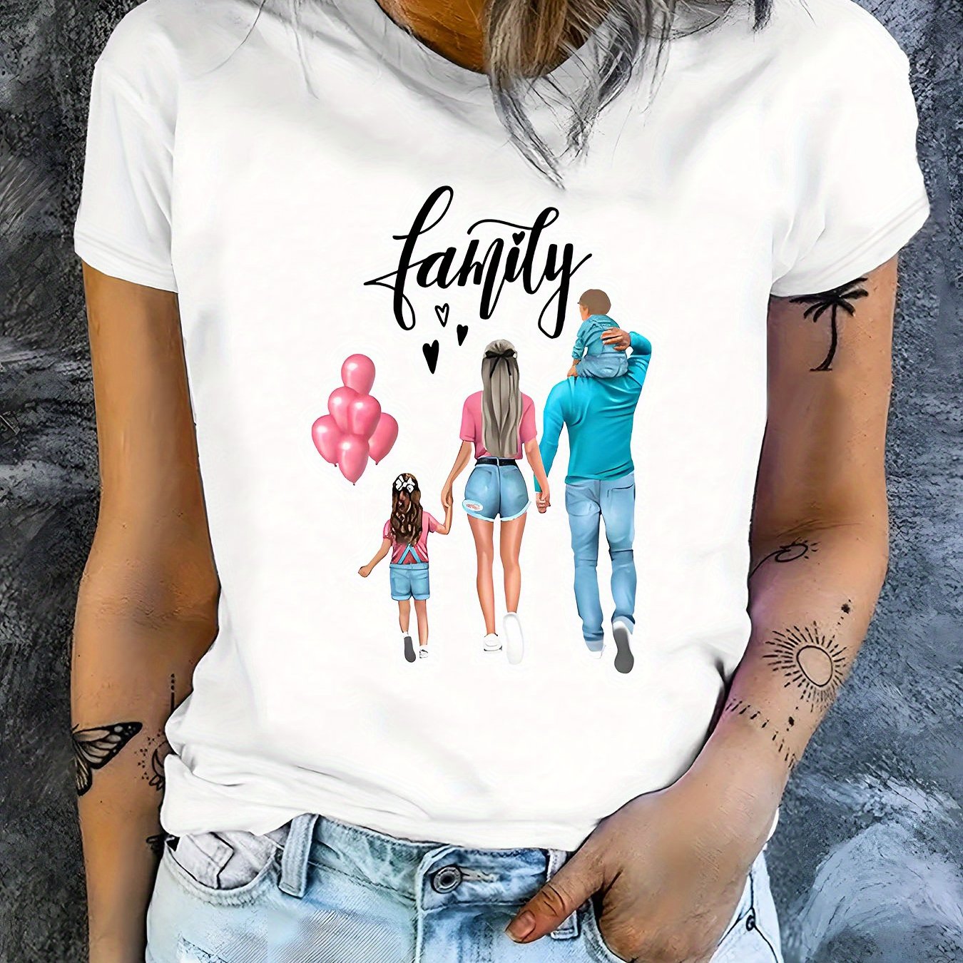 TEMU Mother's Day Gift, Graphic Print T-shirt, Short Sleeve Crew Neck Casual Top For Summer & Spring, Women's Clothing