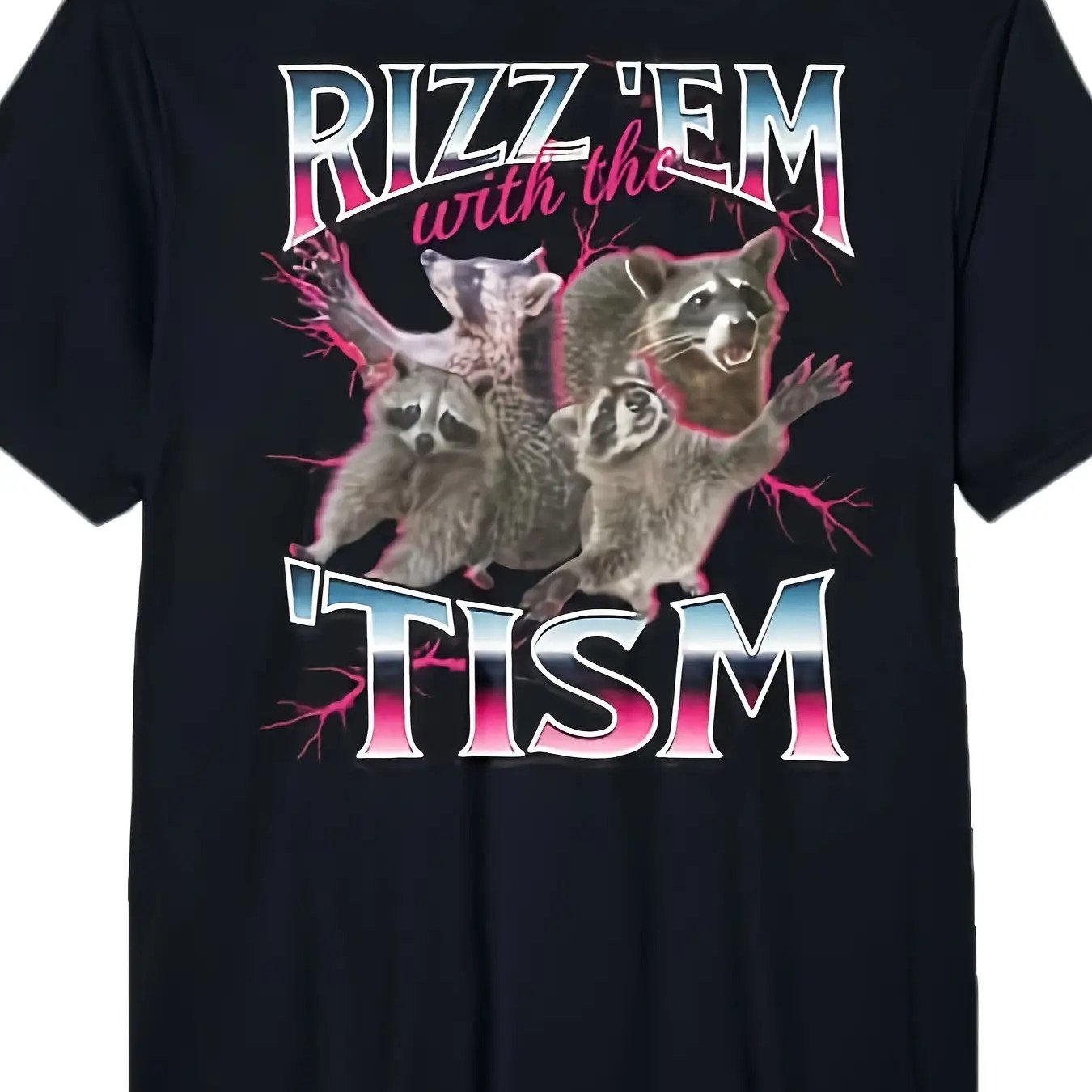 TEMU Men's Round Neck Short Sleeve T-shirt With Raccoon Print, Made Of Polyester Fiber, Suitable For Casual Wear