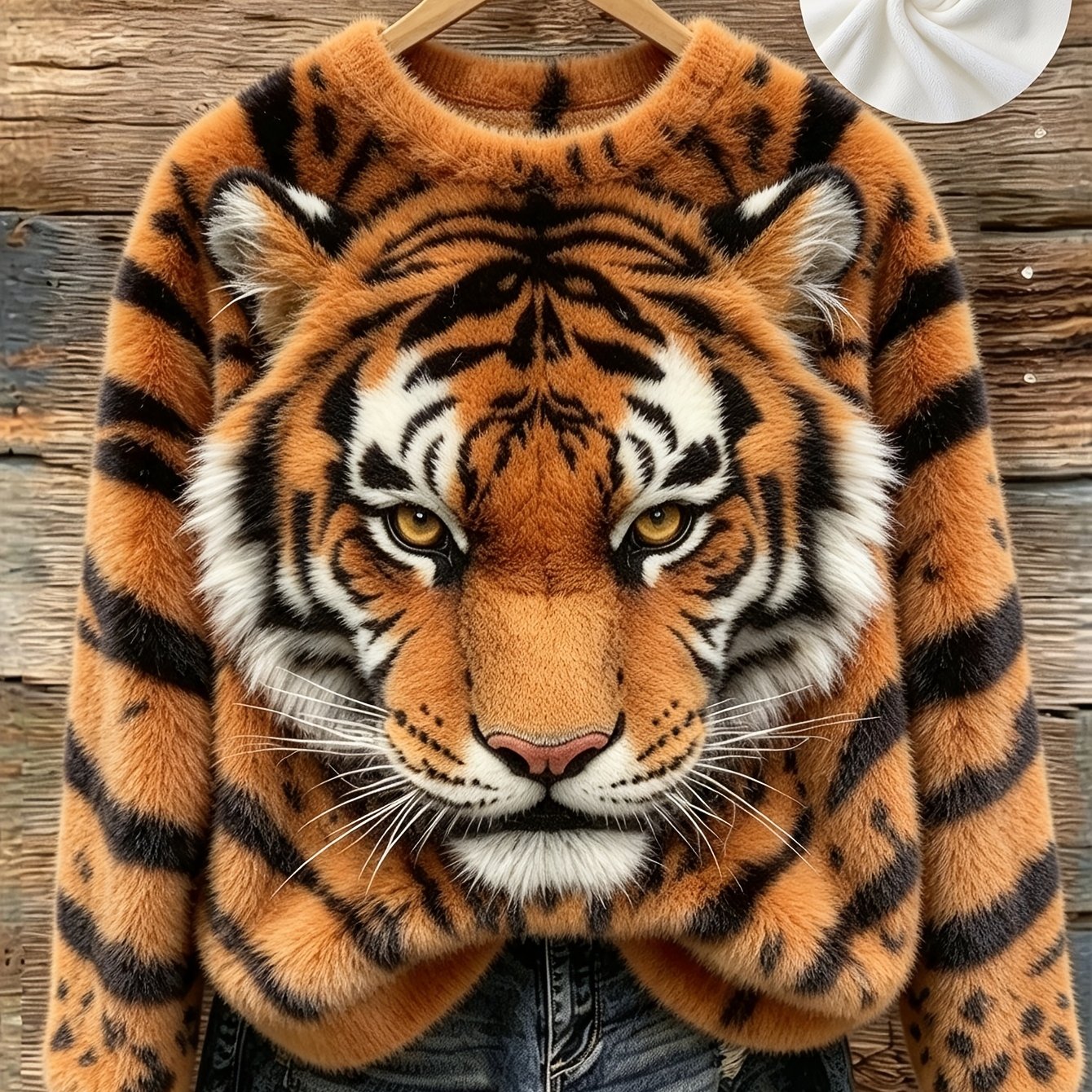 TEMU Women's Sweatshirt Loose Versatile Crew Neck Pullover Tiger Print Stripes Realistic Flat Print Crew Neck Sweatshirt Casual Long Sleeve Drop
