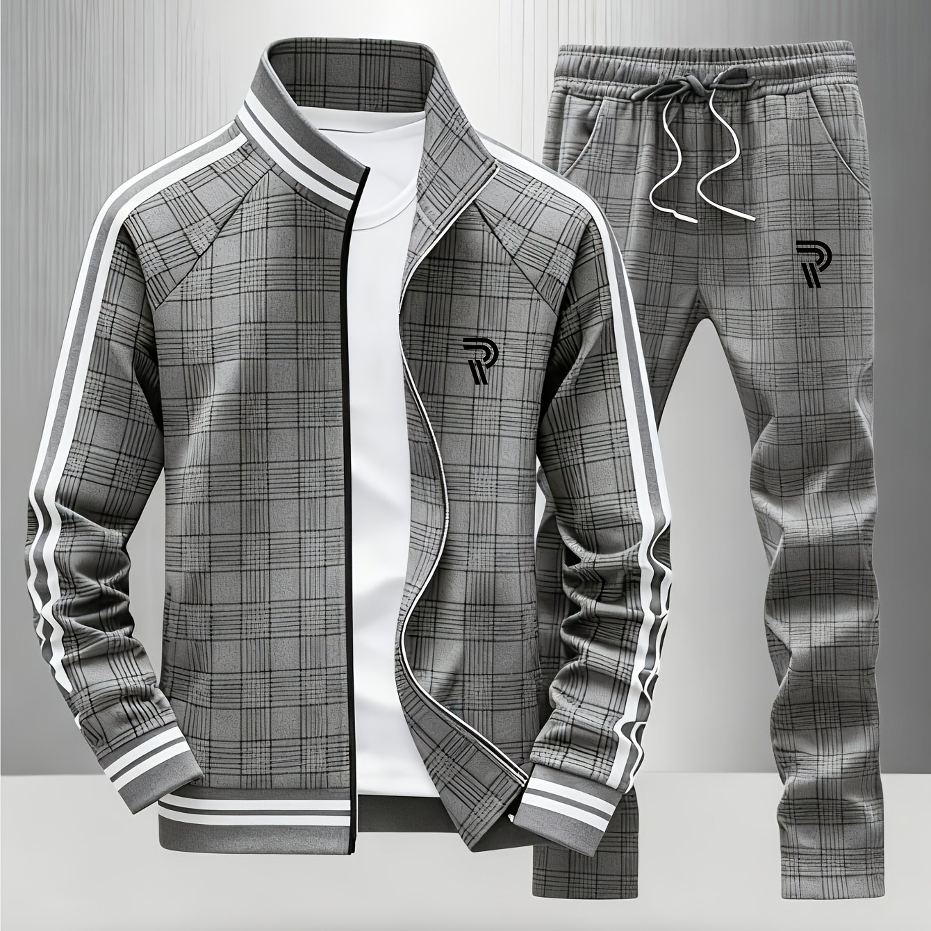 New 2pcs Set: Neutral Casual Fashion Printed Windproof Zipper Jacket Set. Multi-style And Optional, Suitable For Occasions