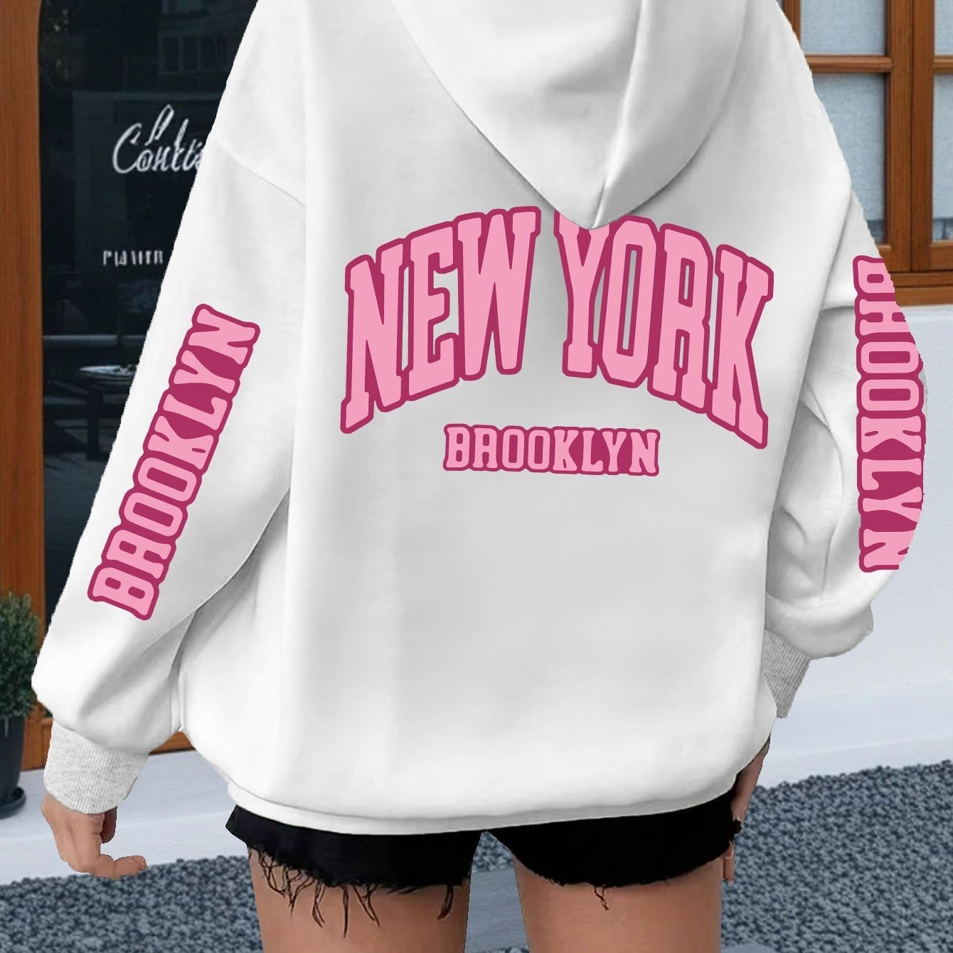 TEMU Plus Size - Plus Size - Plus Size Hoodie With Lettering, Casual Drawstring Long Sleeve Sweatshirt With Kangaroo Pocket, Women's Plus Size