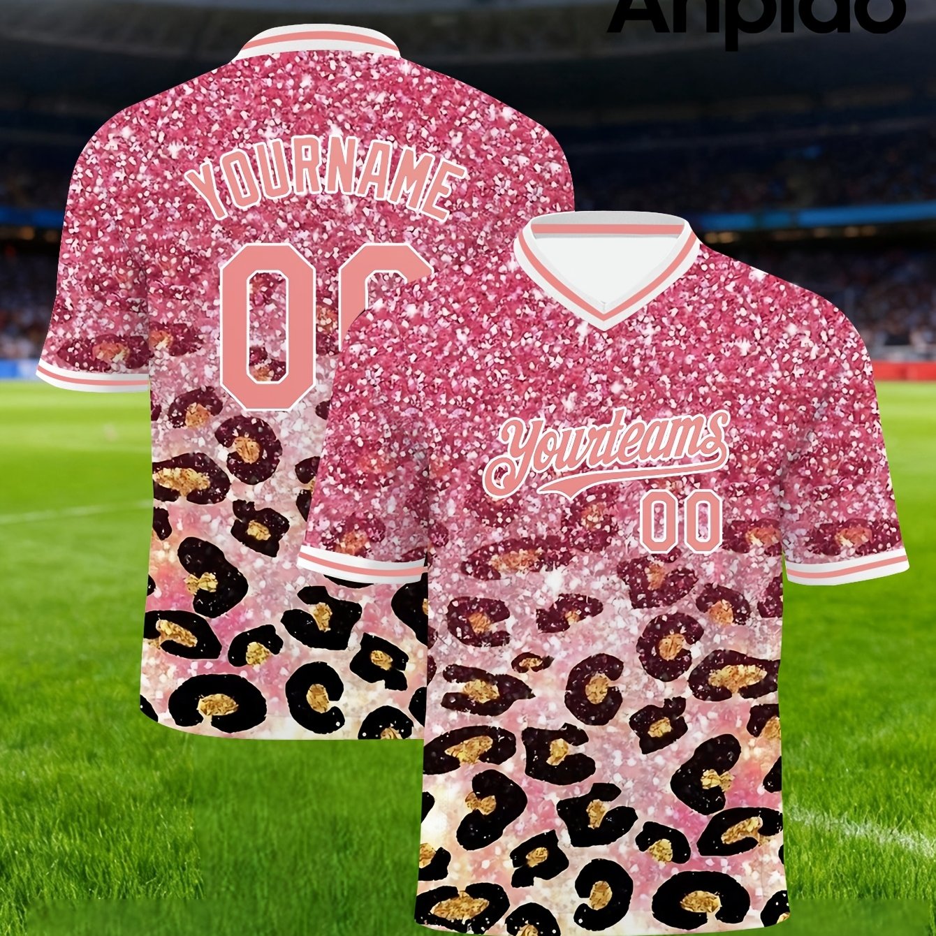 TEMU Men's Custom Short Sleeve V-neck T-shirt, Pink Print Pattern, Durable, Casual Fashion Custom Logo Team Uniform