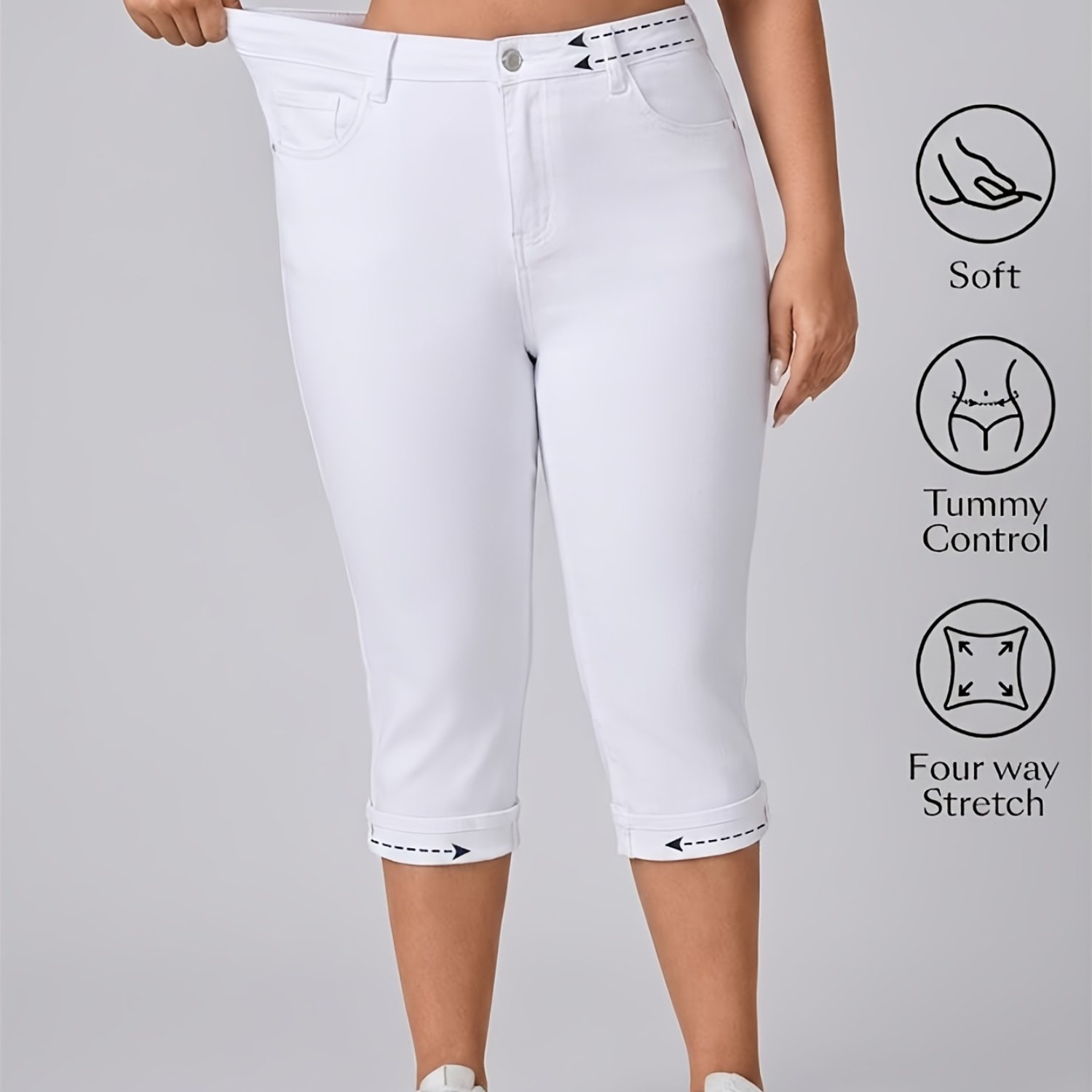 Image of Stretch Women's Jeans, Tight Elegant Summer Shorts, Fresh Casual Outfit, Home Office Versatile Wear