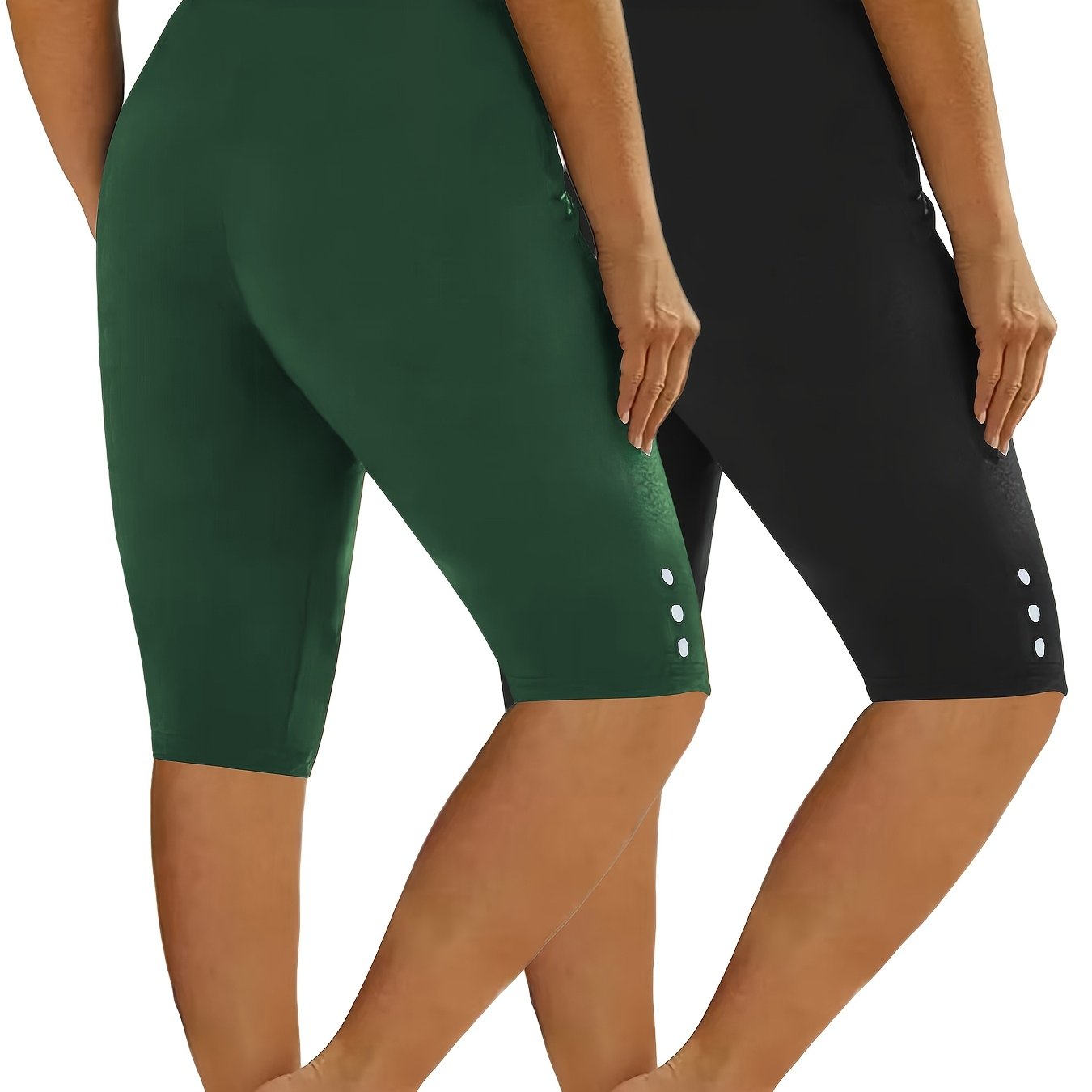 TEMU 2pcs Women's High-elastic Motorcycle, Running & Yoga Shorts - Soft Workout Bikini Shorts Suitable For - Training, Gym, - Solid Color Athletic