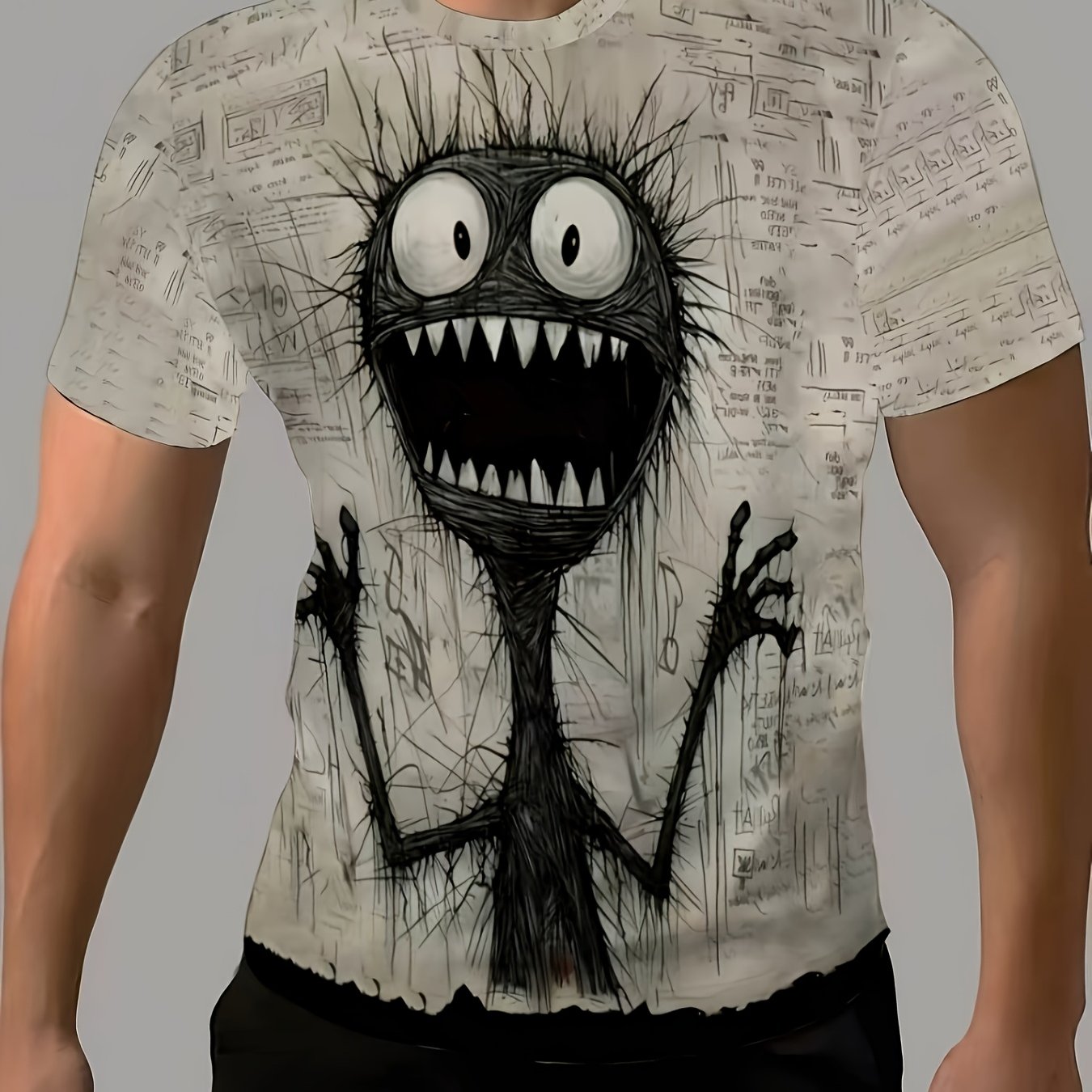 Stylish Monster Terrifying Print Men's Comfortable Fashion T-shirt, Graphic Tee For Men, Summer Outdoor Clothing, Men's Apparel, Men's Tops, Gifts For Men