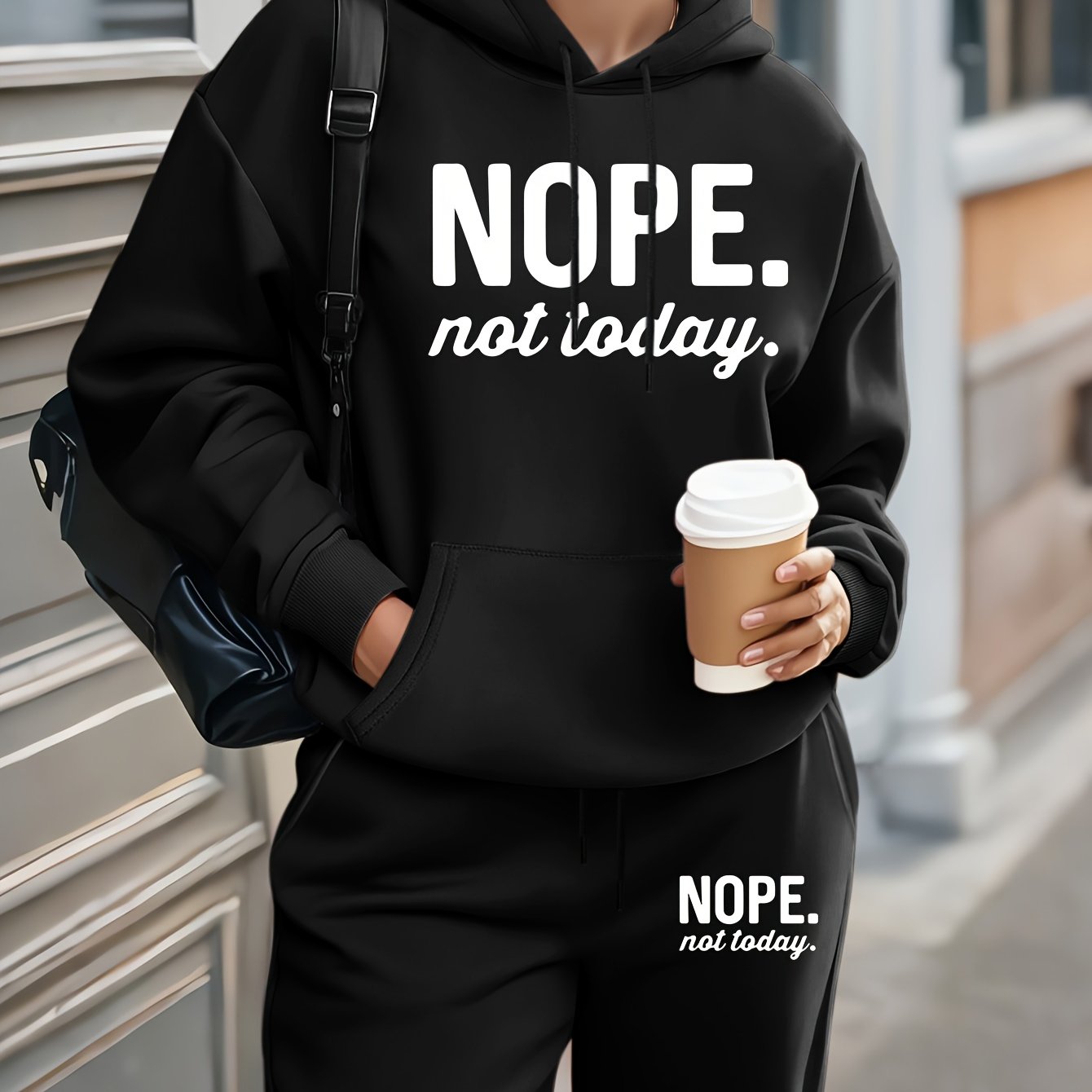 TEMU Plus Size - Plus Size - English Orientation - Not Today - Hoodie Set