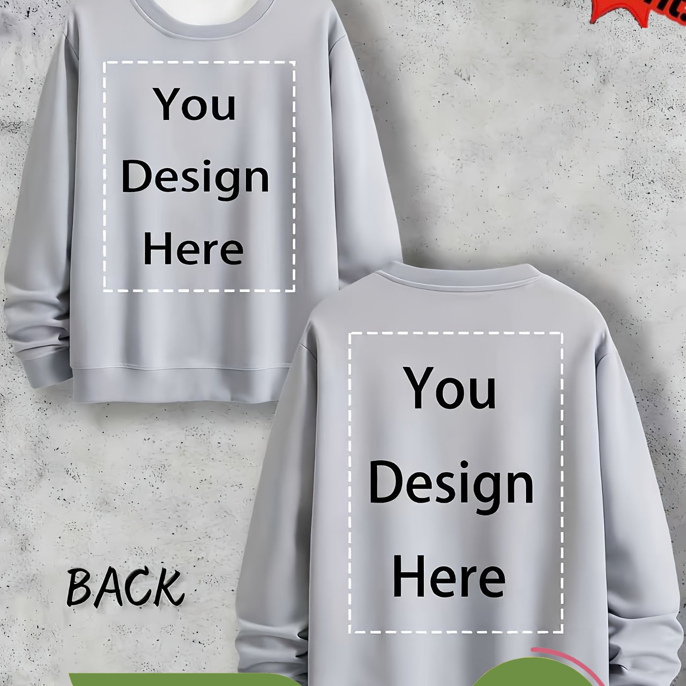 TEMU Plus Size Custom Men's Round Neck Sweatshirt/double-sided Pattern Custom Round Neck Sweatshirt Family Wear, Group Purchase Clothing, Class